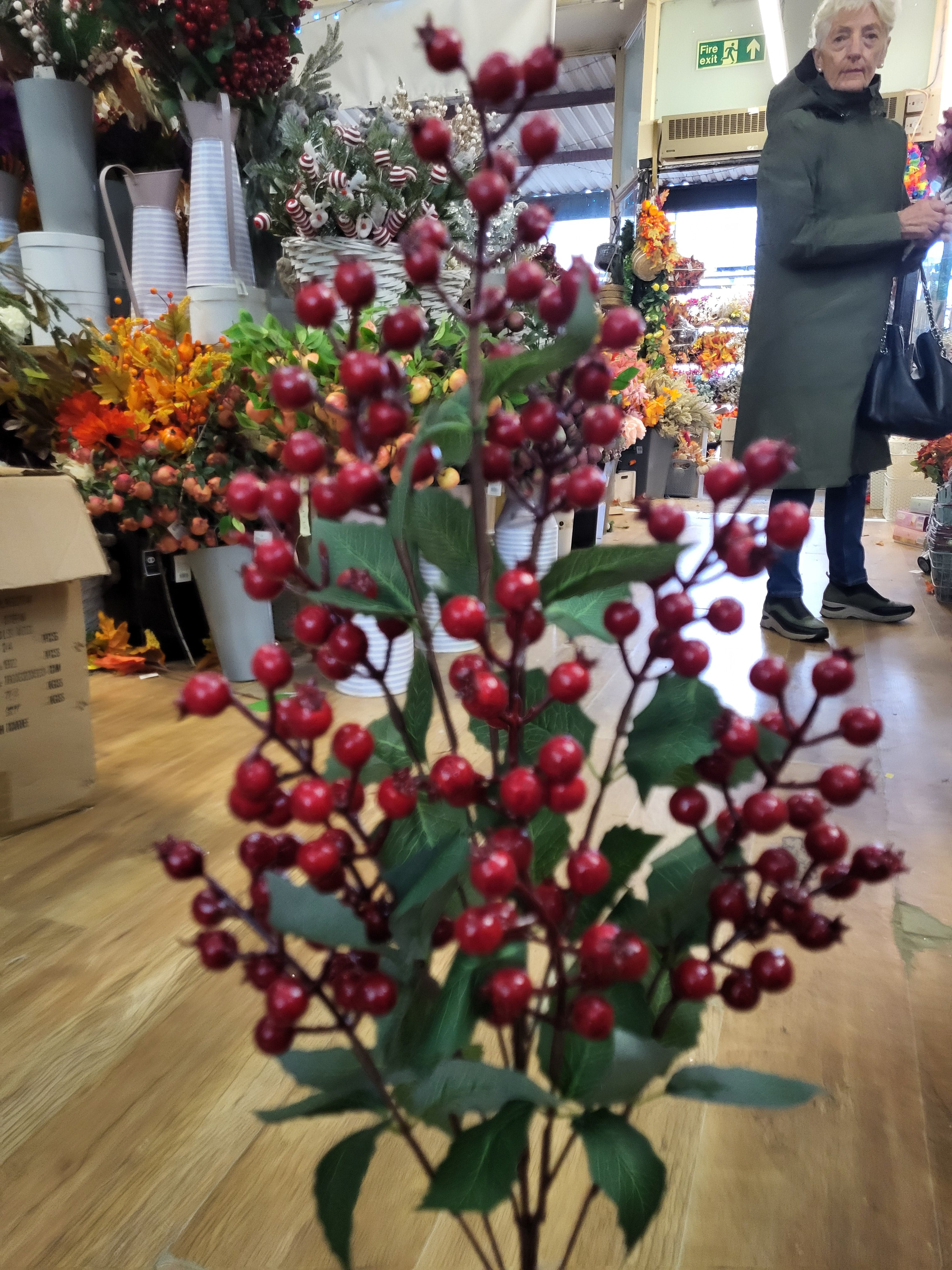 77cm tall premium red berry and holly branch image 5