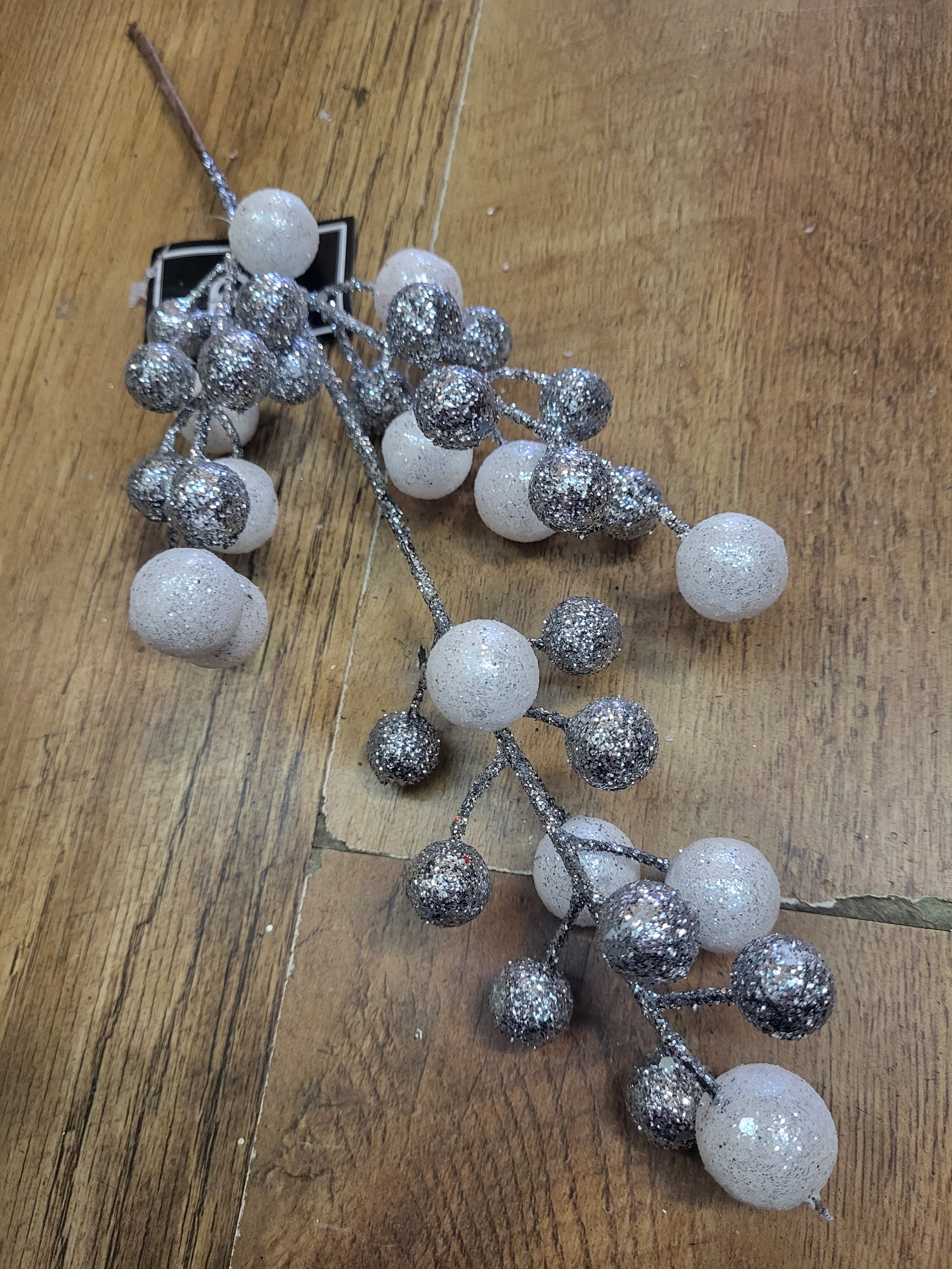 36cm Silver and white glitter ball stem image 0