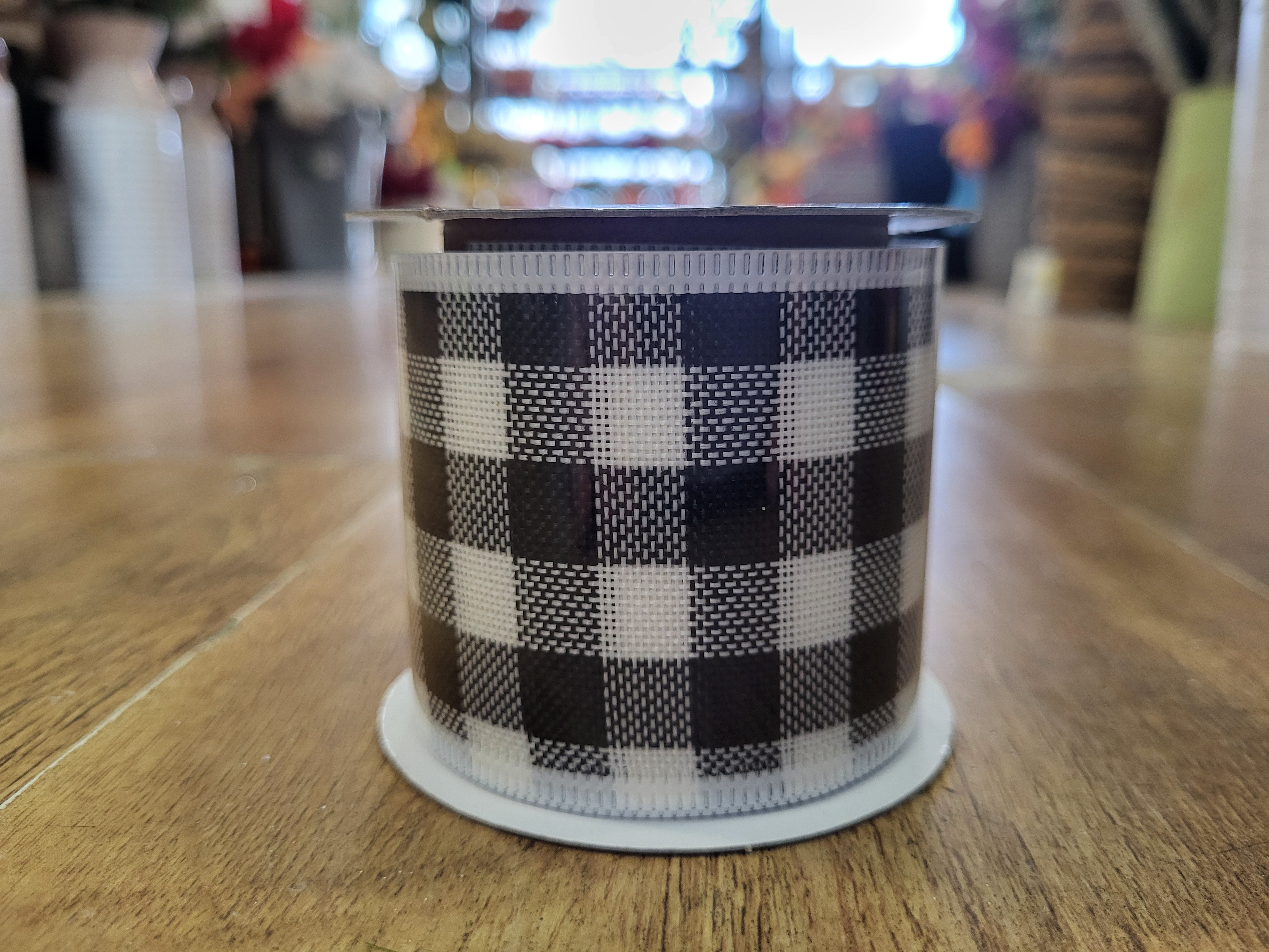 2.7m approx. roll of black/white gingham wired ribbon image 1