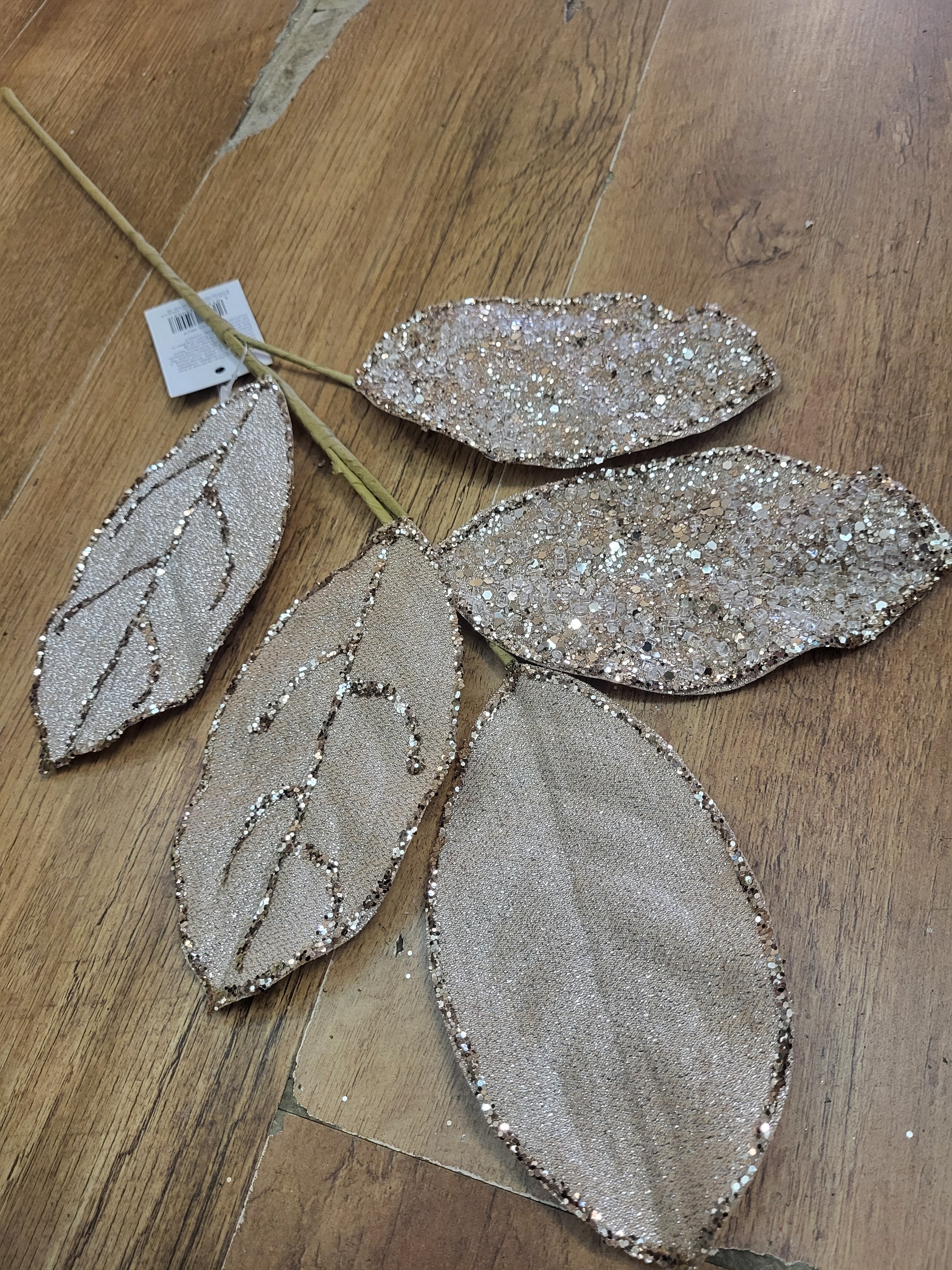 Champagne gold glittered foliage branch image 4