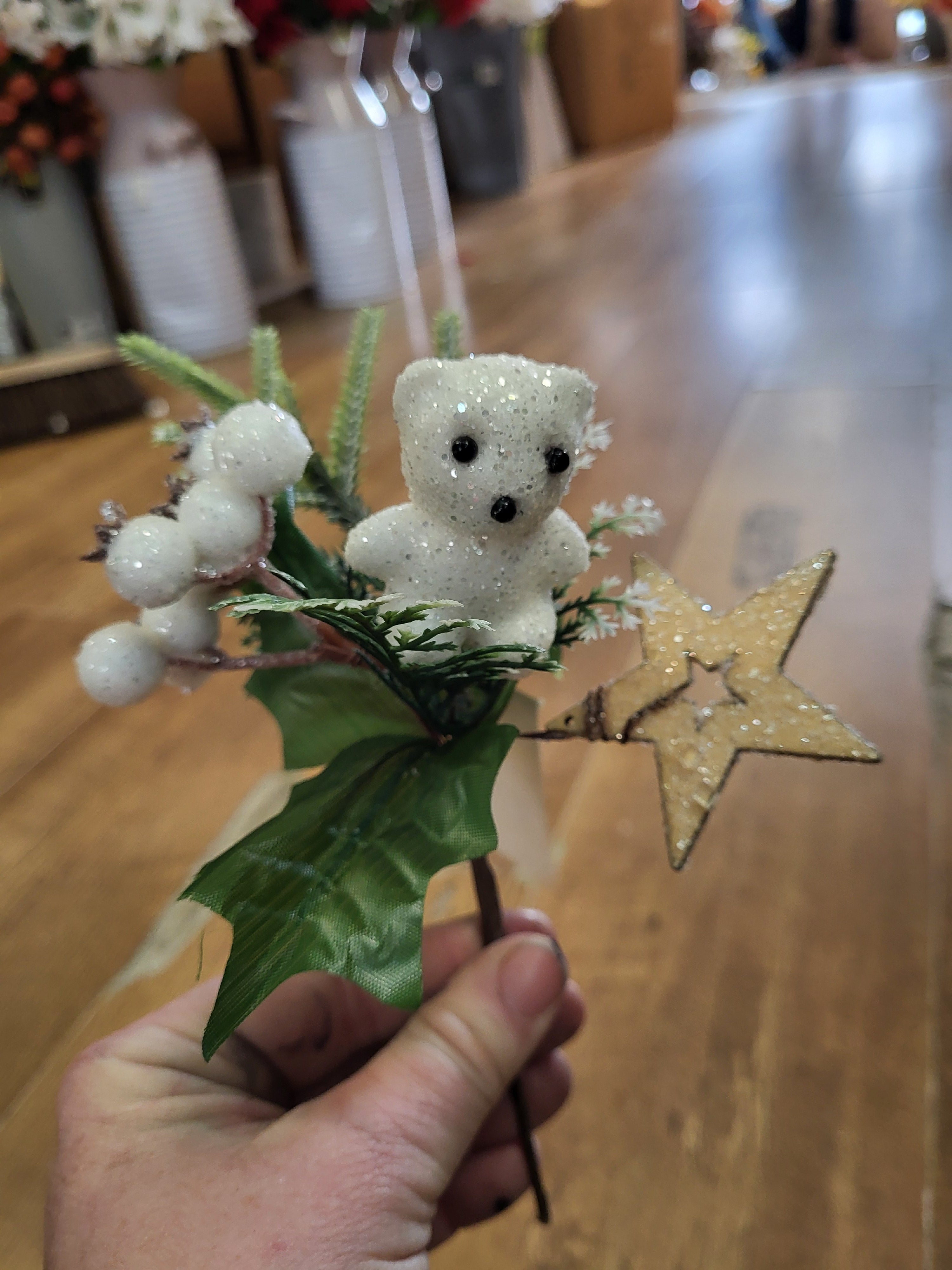 Teddy bear and white berries pick image 1
