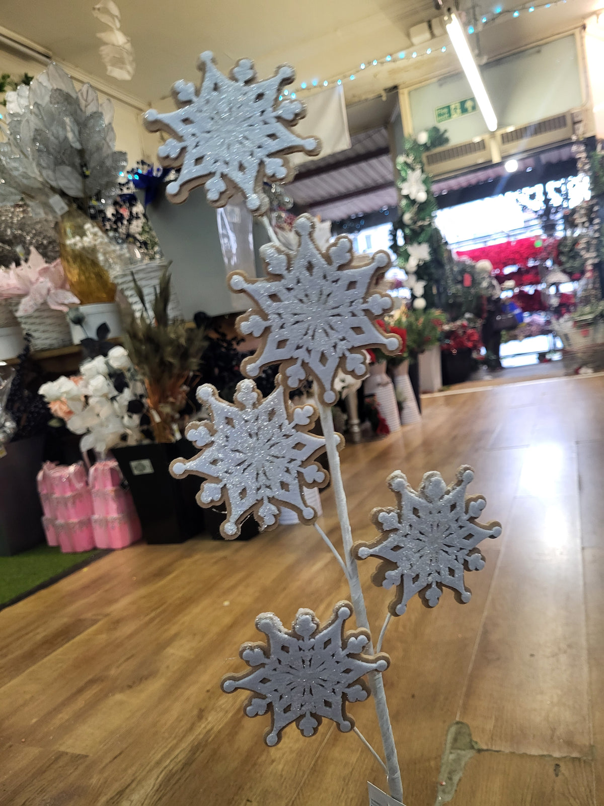 Long stem felt glittered snowflake spray image 4