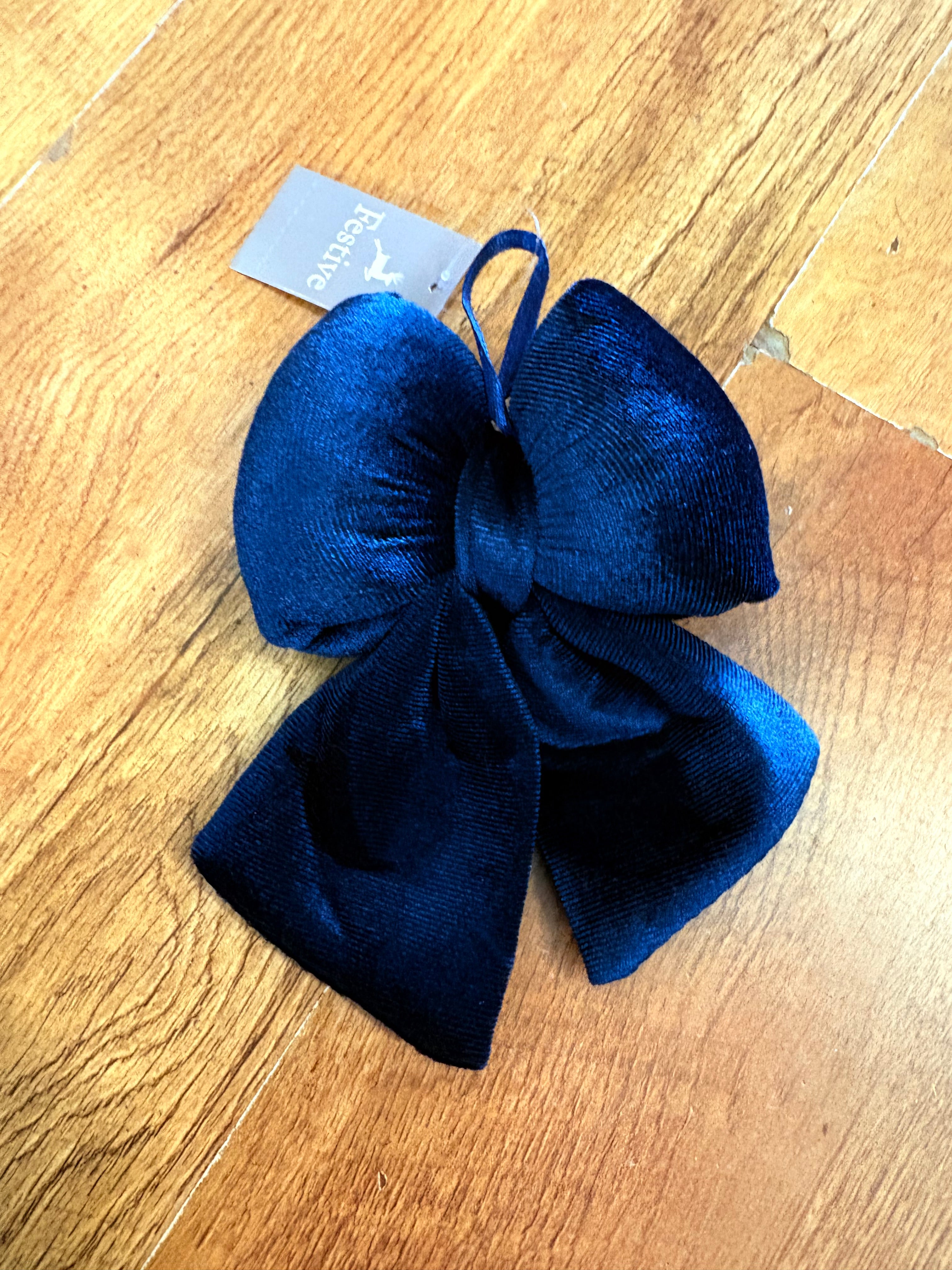 Tiny dark blue velvet Christmas bow
