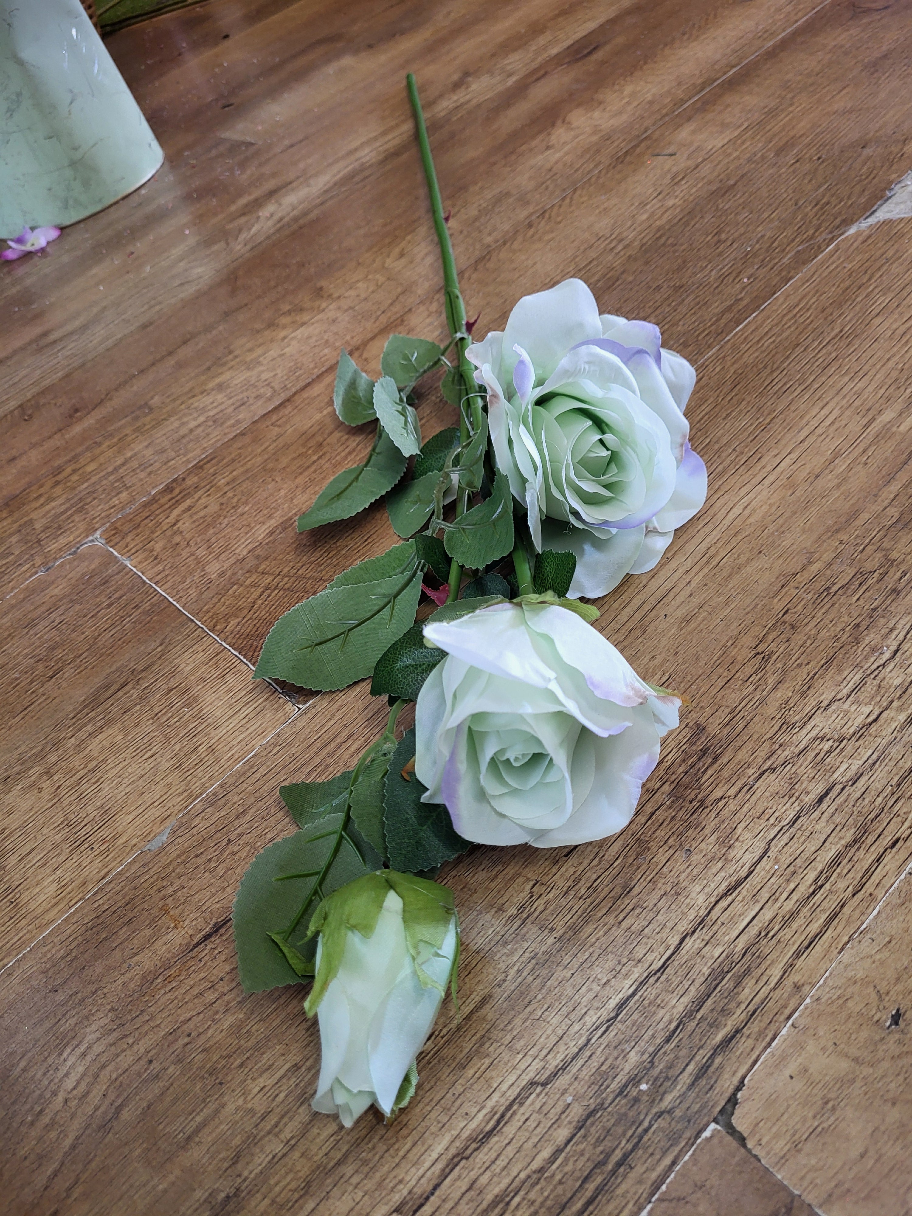 84cm long stem mint green triple rose head stem image 1