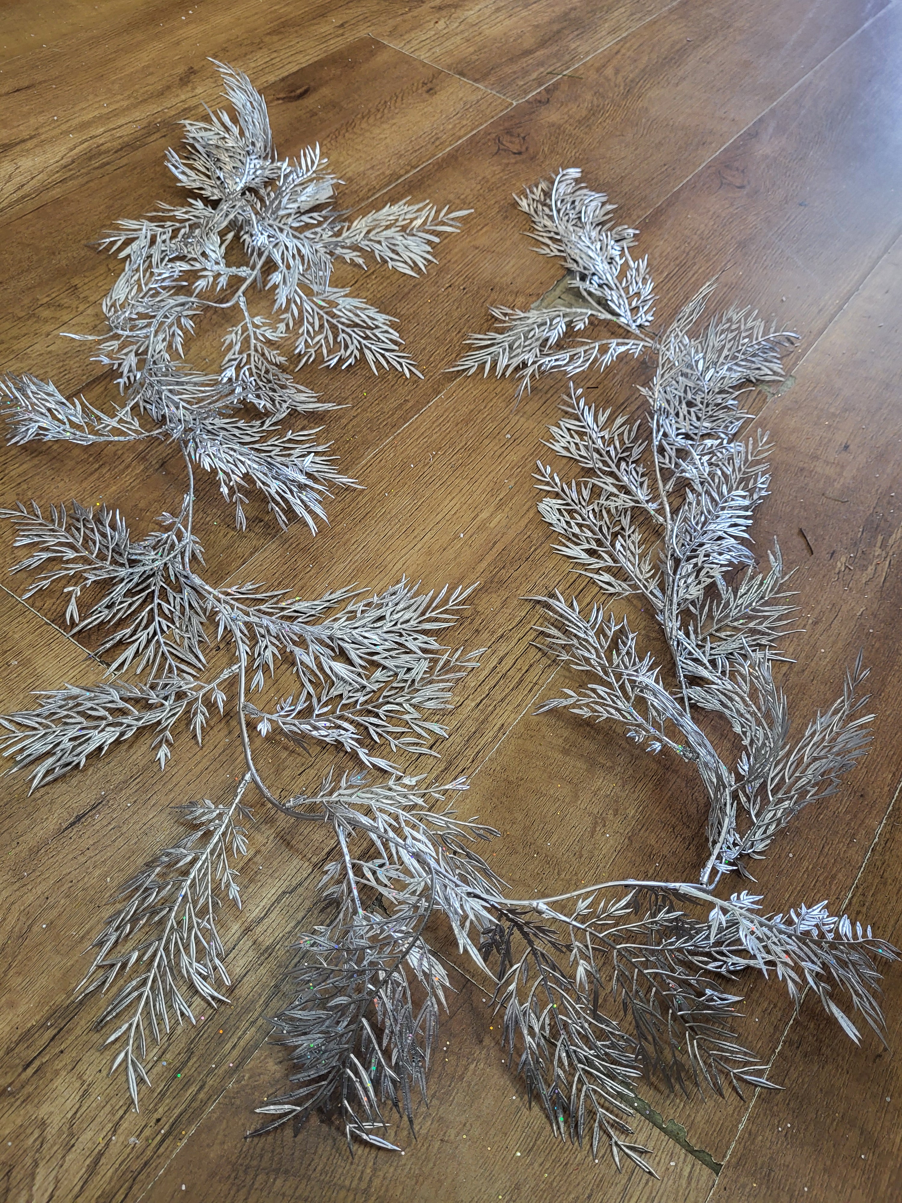 6 ft slightly glittered metallic Silver fern garland image 0