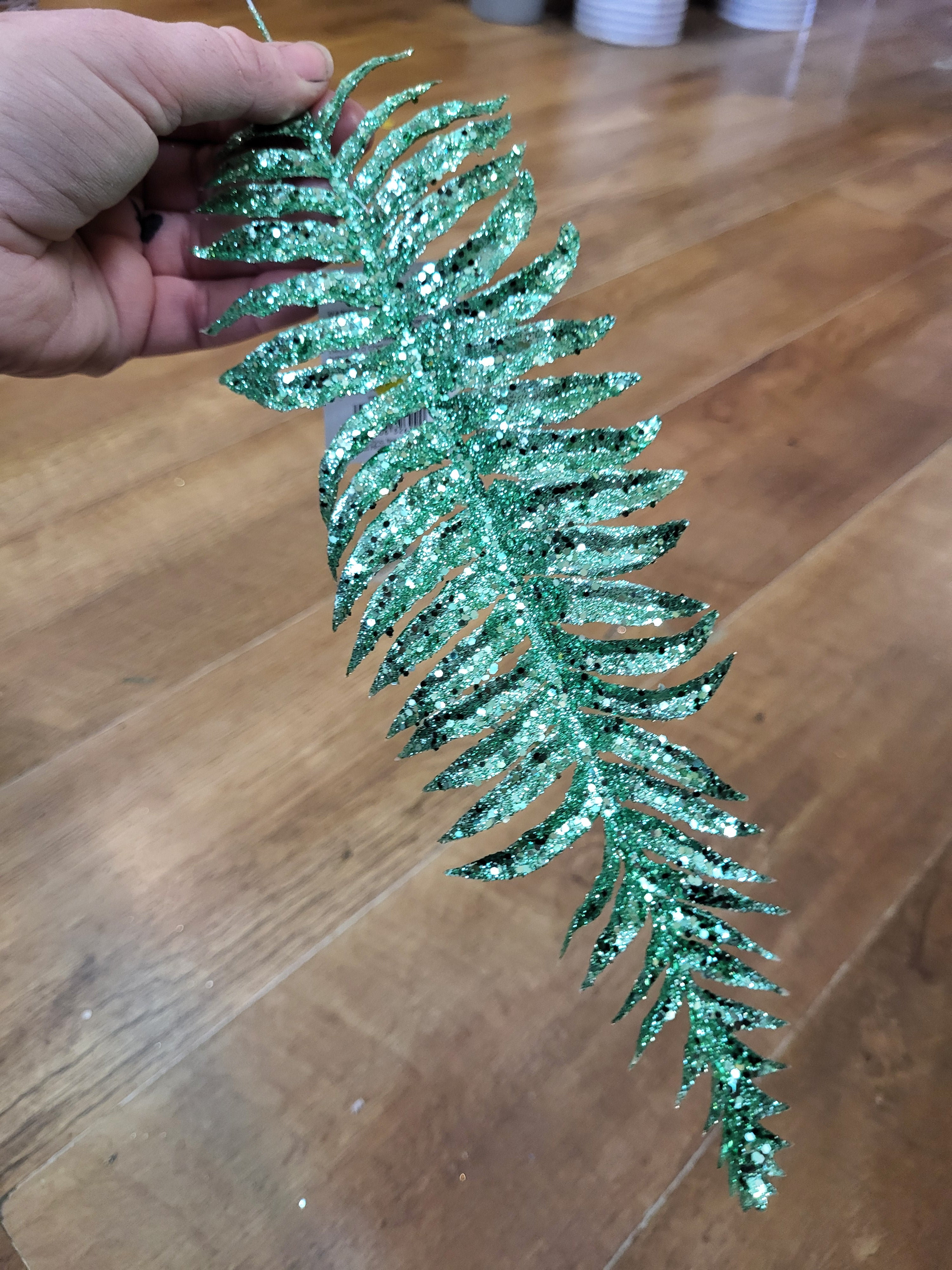 Green glittered fern leaf pick image 3