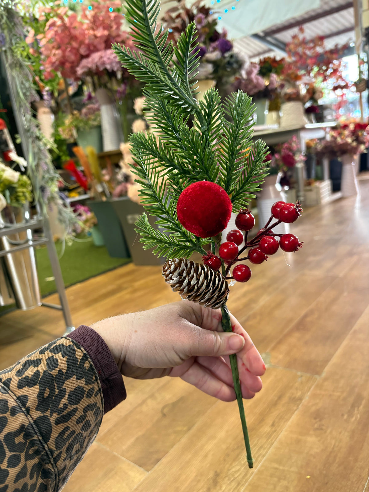 47cm velvet bauble and berry stem