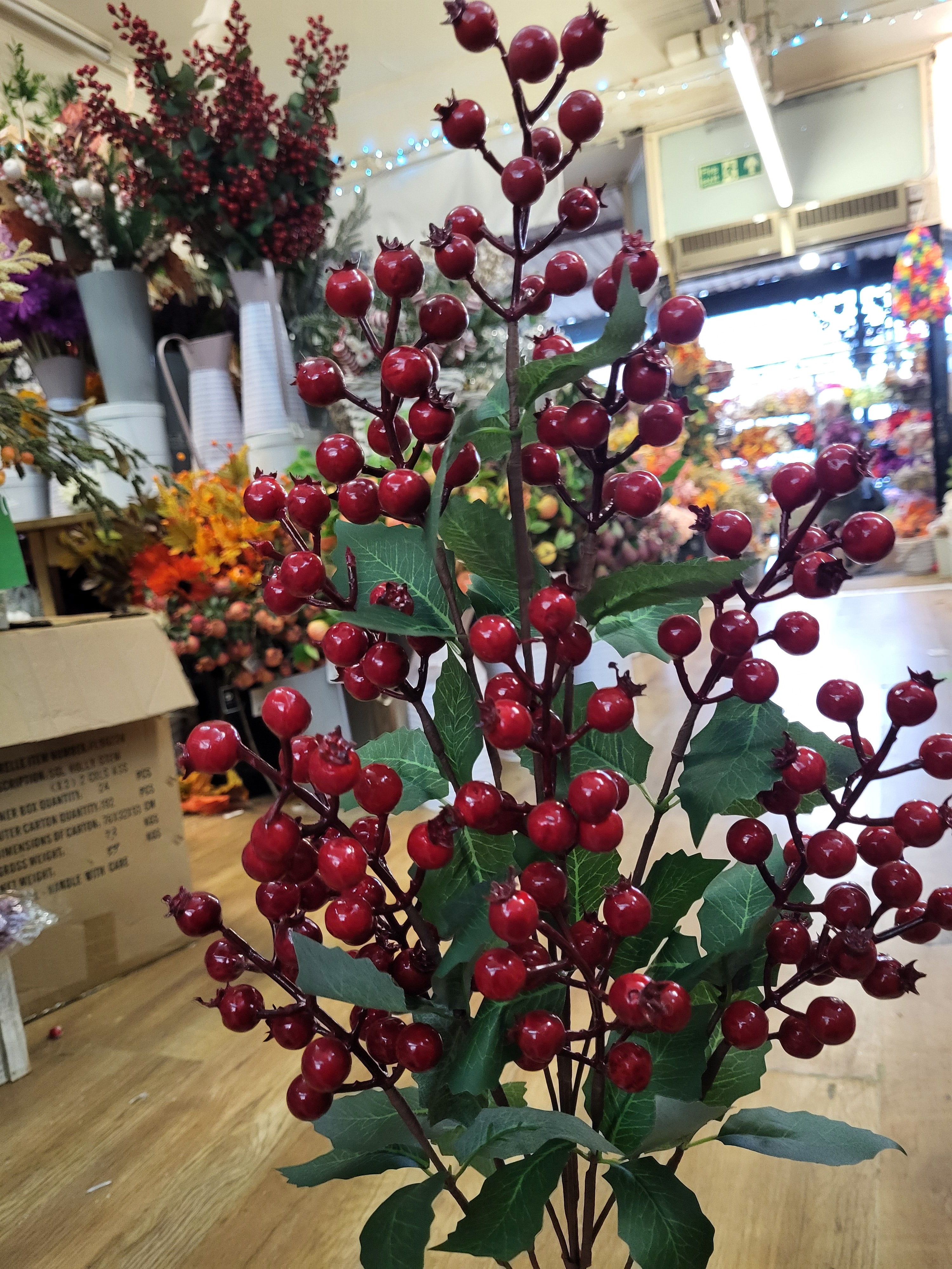 77cm tall premium red berry and holly branch image 3