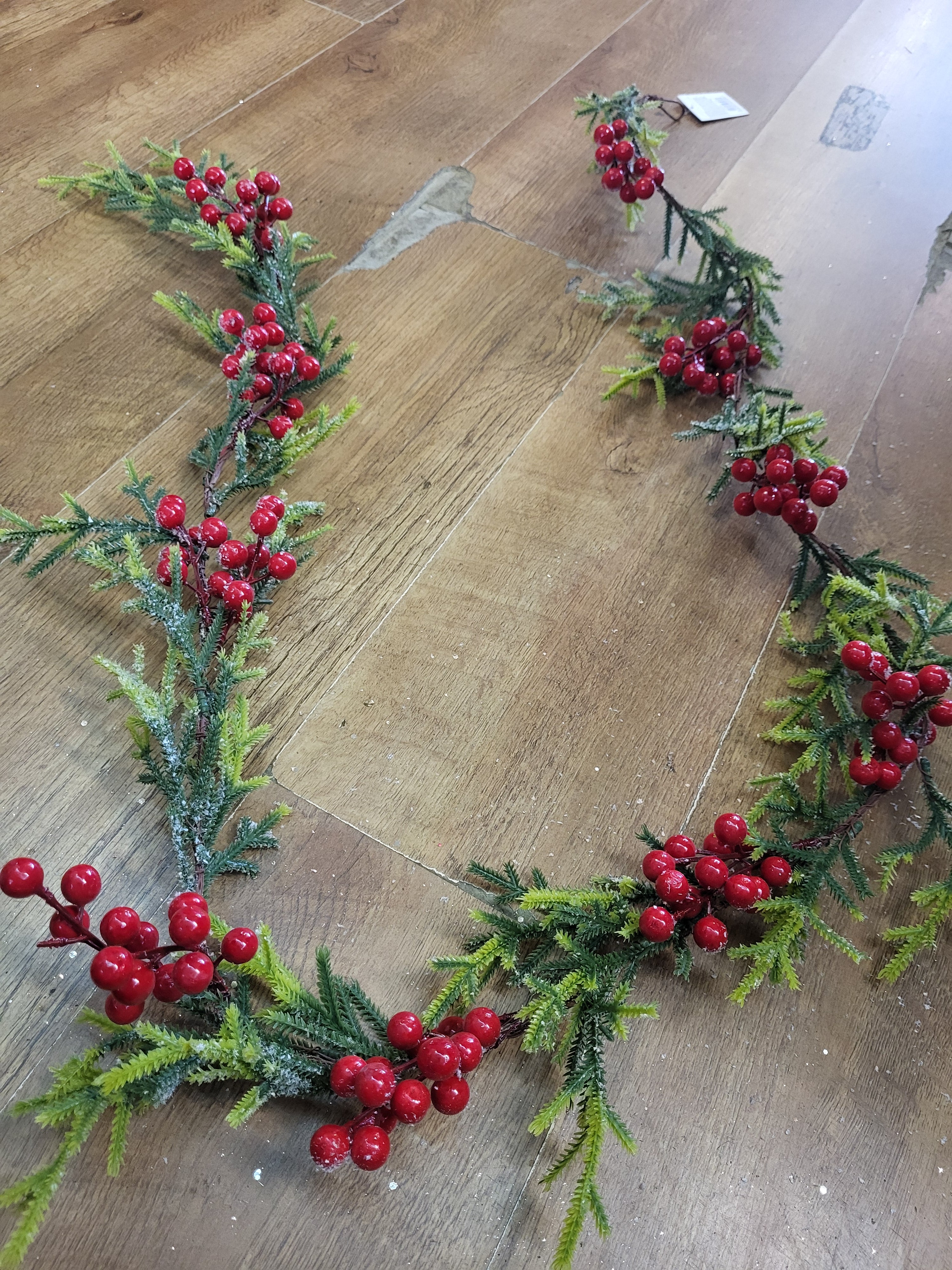 180cm frosted foliage and berries wired garland image 0