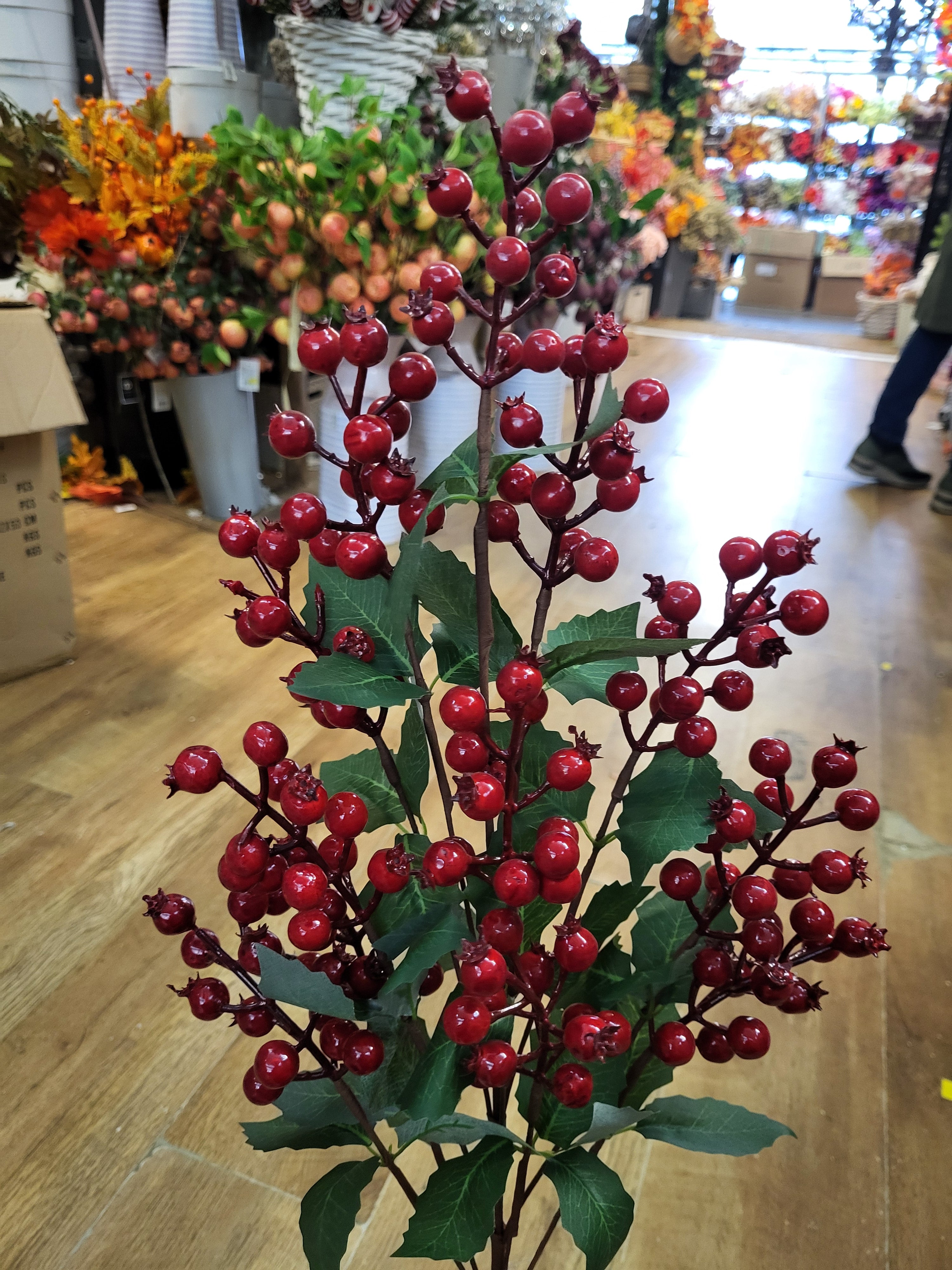 77cm tall premium red berry and holly branch image 4