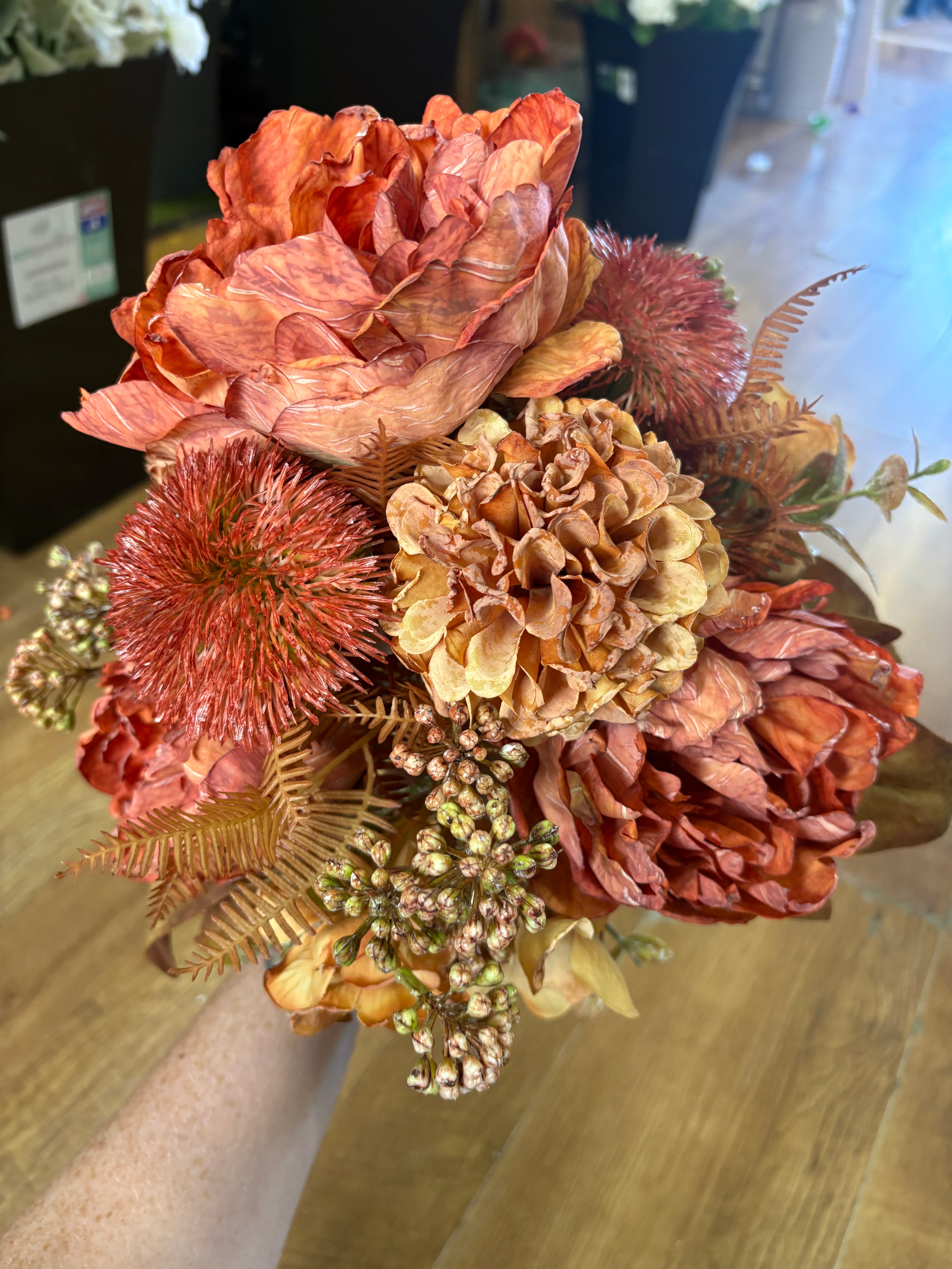 Hand tied dried inspired autumnal orange bridesmaid bouquet - 11 stems of premium florals