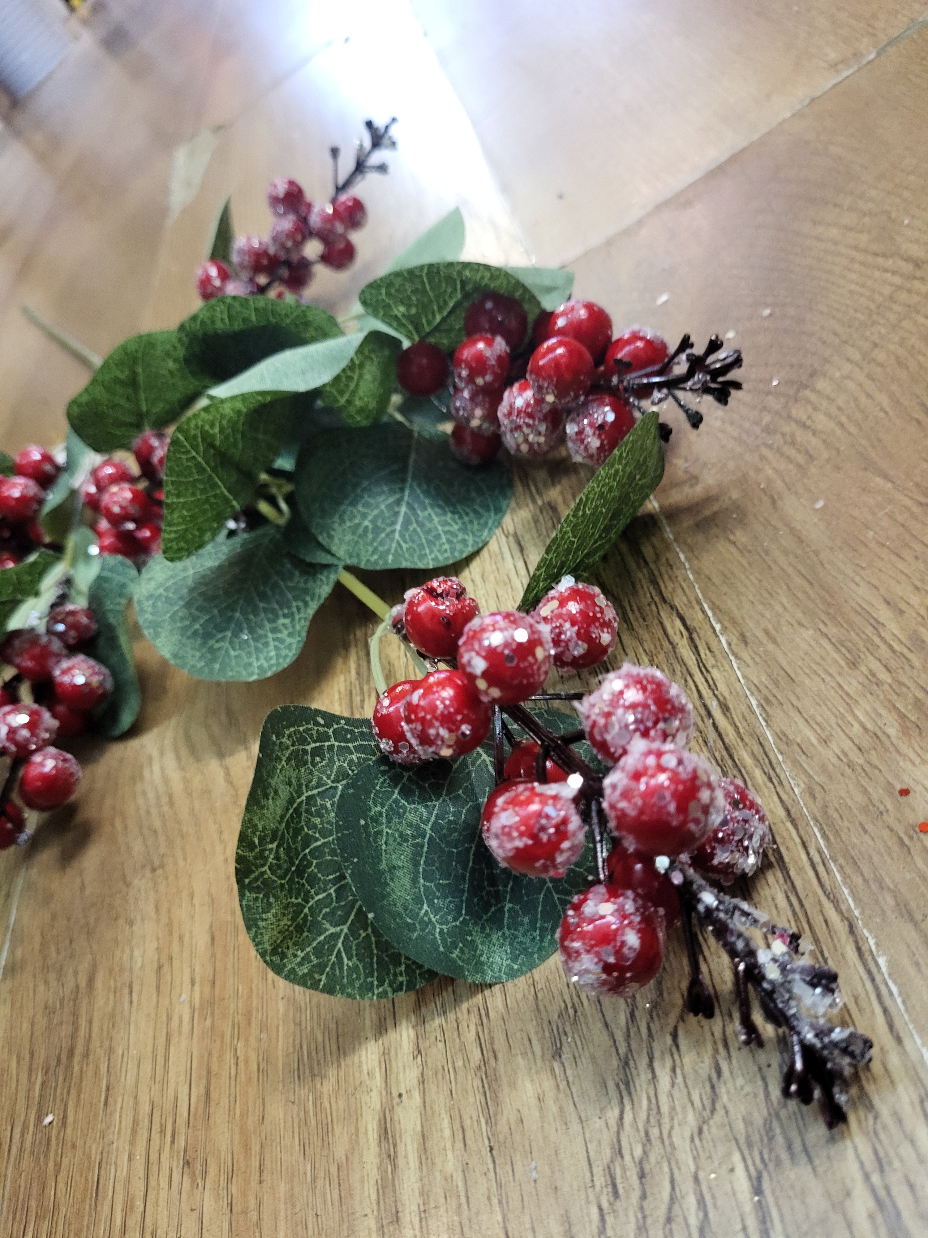 Long stem glittered red berries and eucalyptus spray image 1