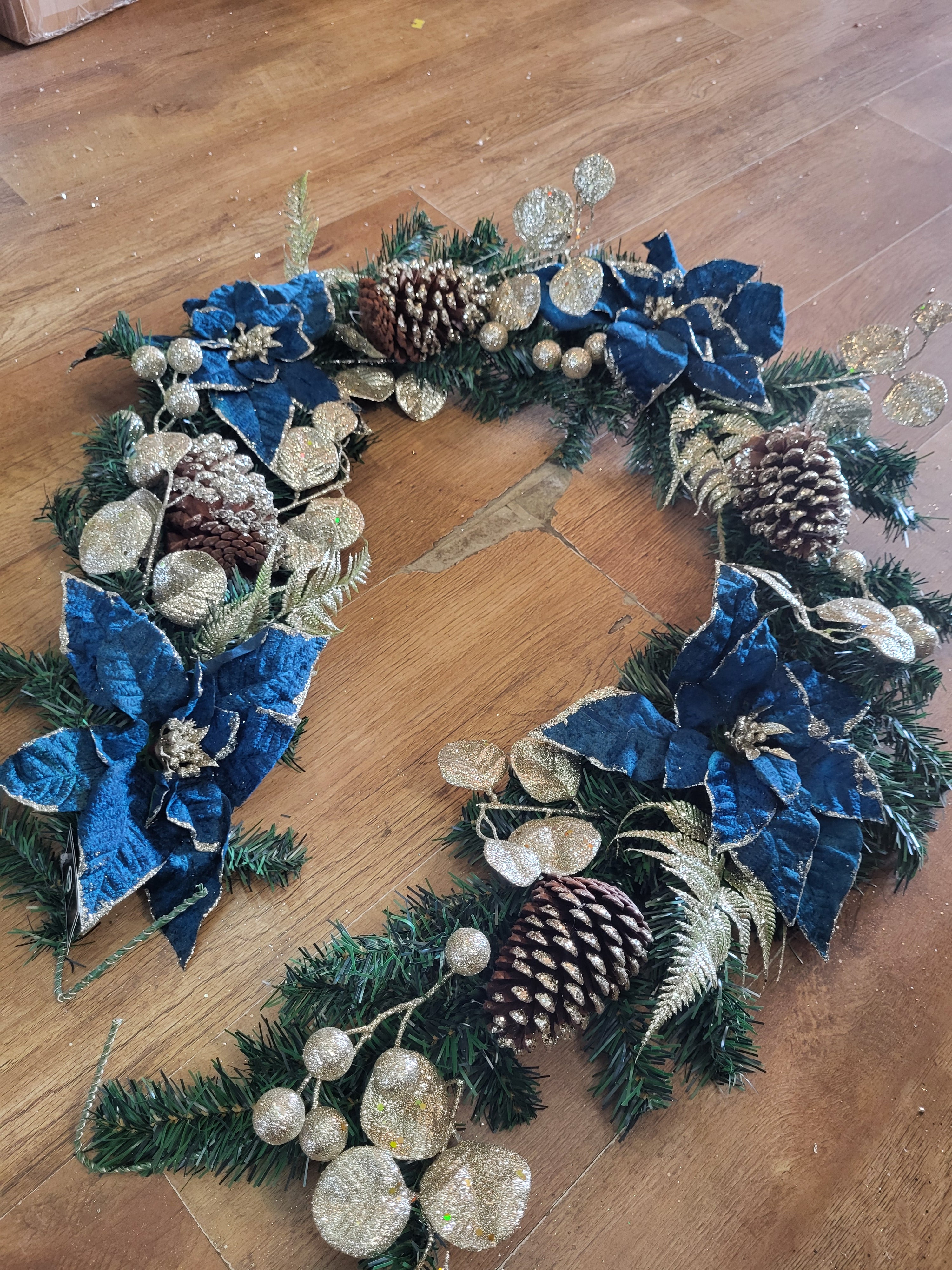 6ft Luxury garland - velvet Teal Poinsettia and  champagne gold berries/foliage image 4