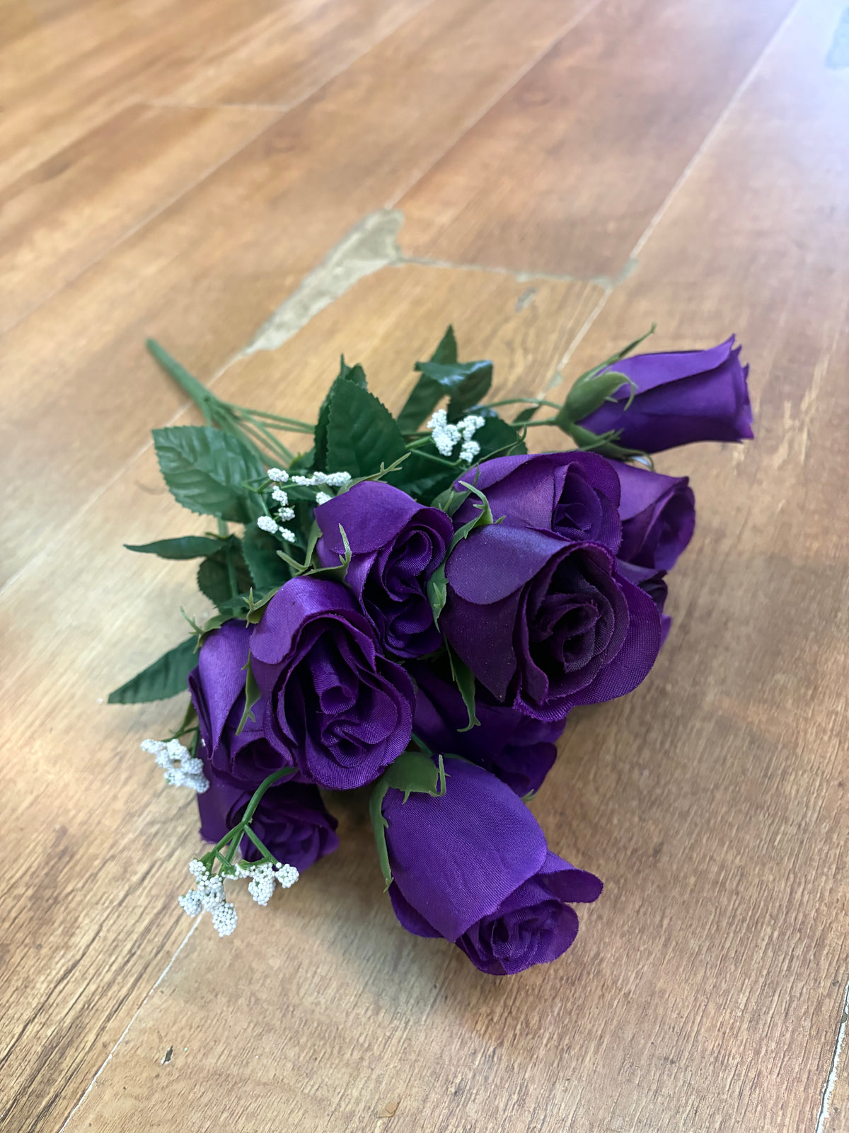 Large purple rose and gyp bunch