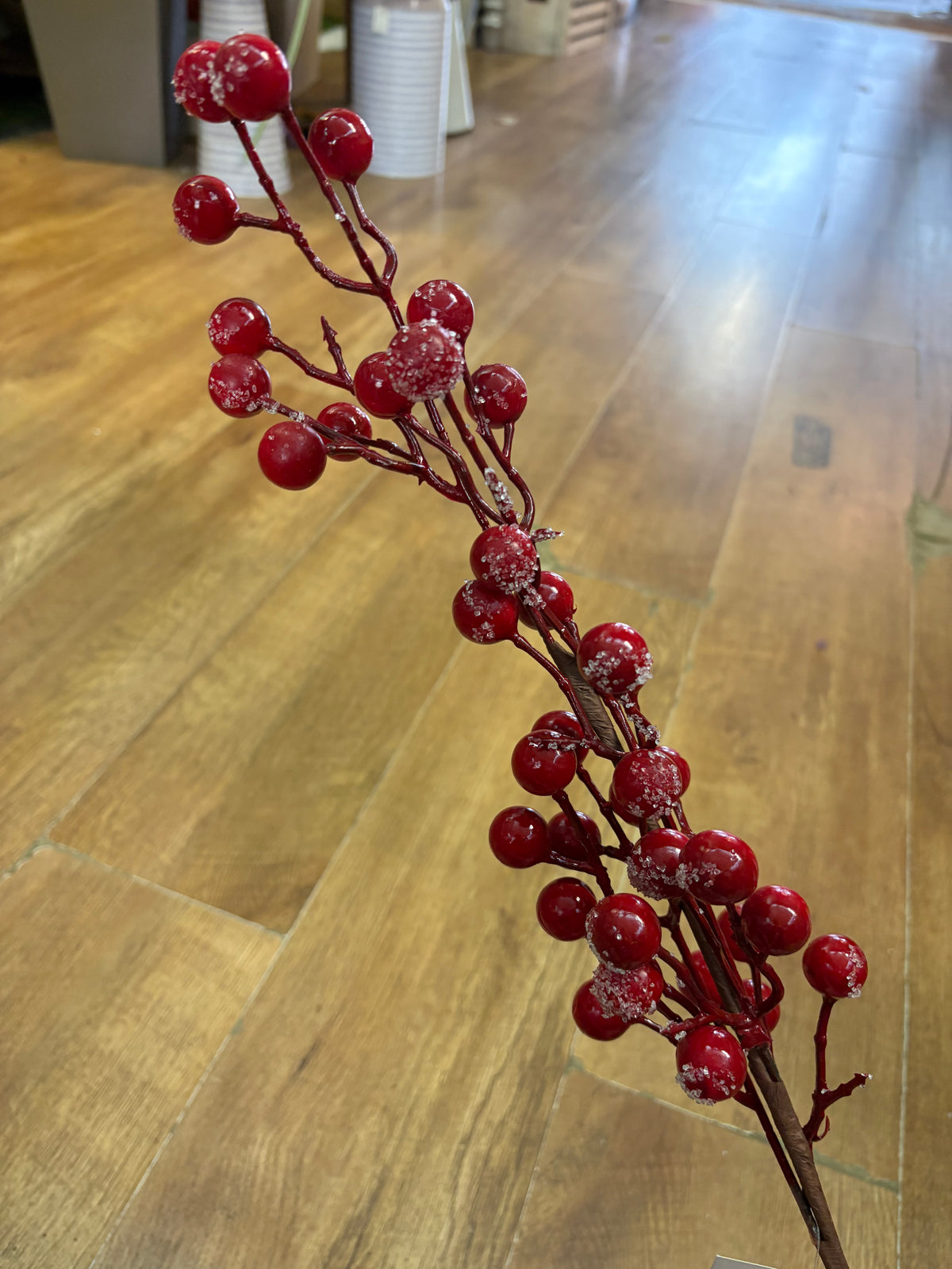 Long stem frosted red berry spray