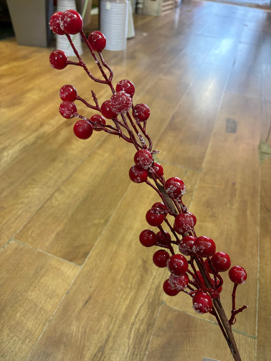 Long stem frosted red berry spray