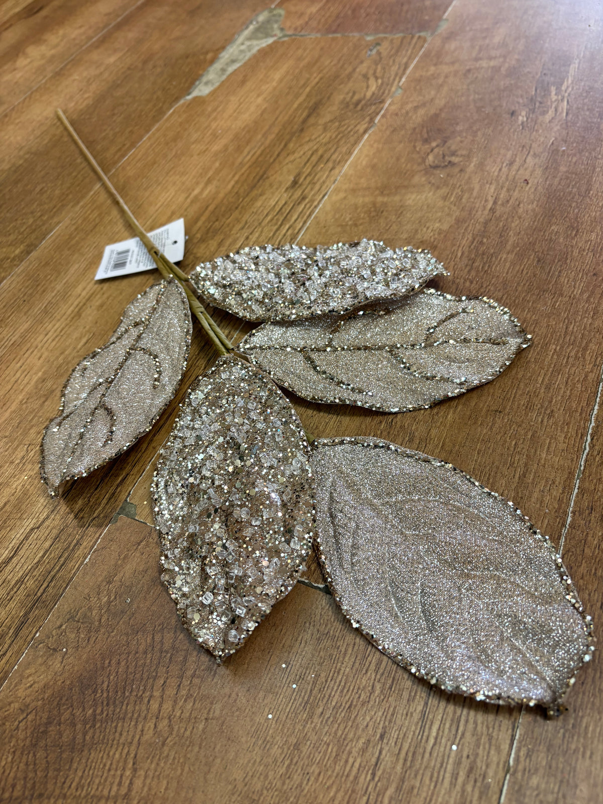 Champagne gold glittered foliage spray