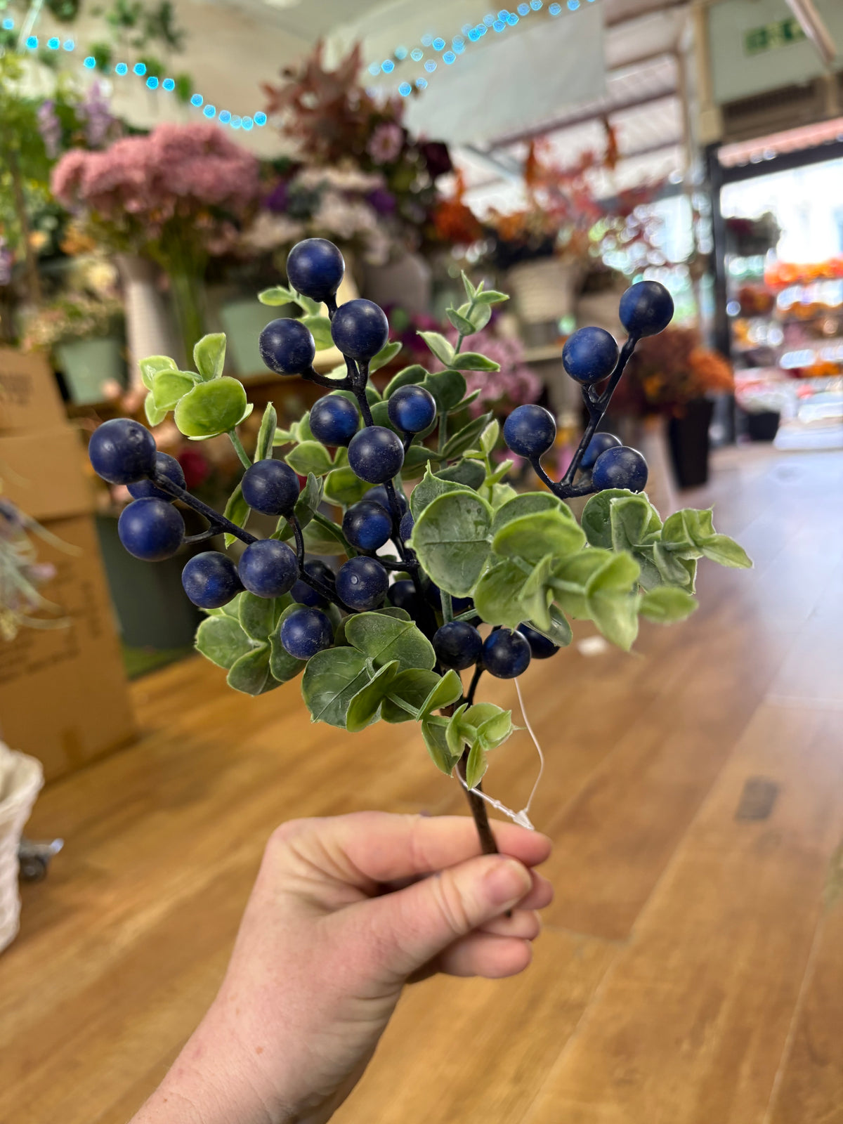 24cm Blue berry and eucalyptus pick