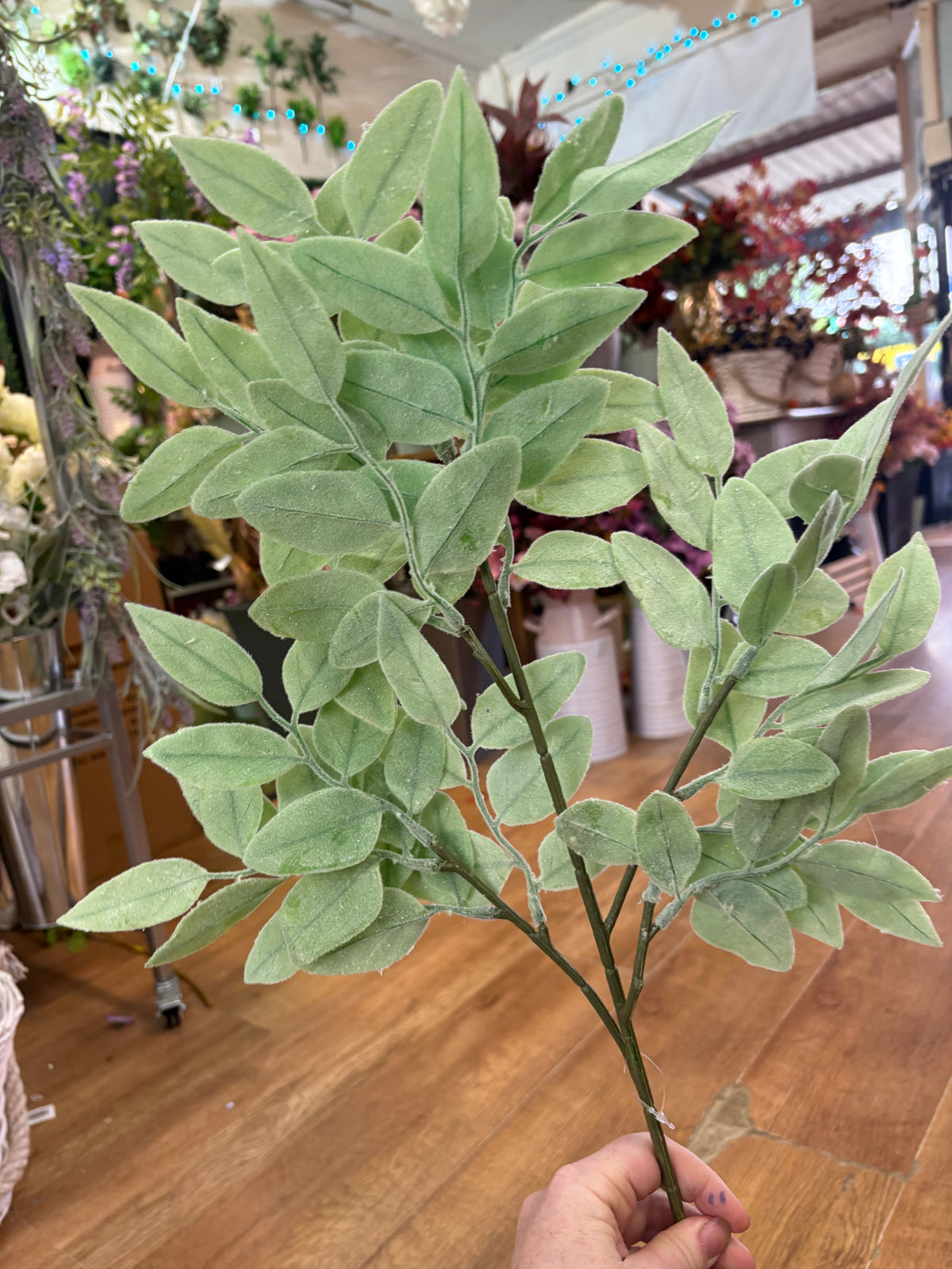 74cm flocked sage leaf spray