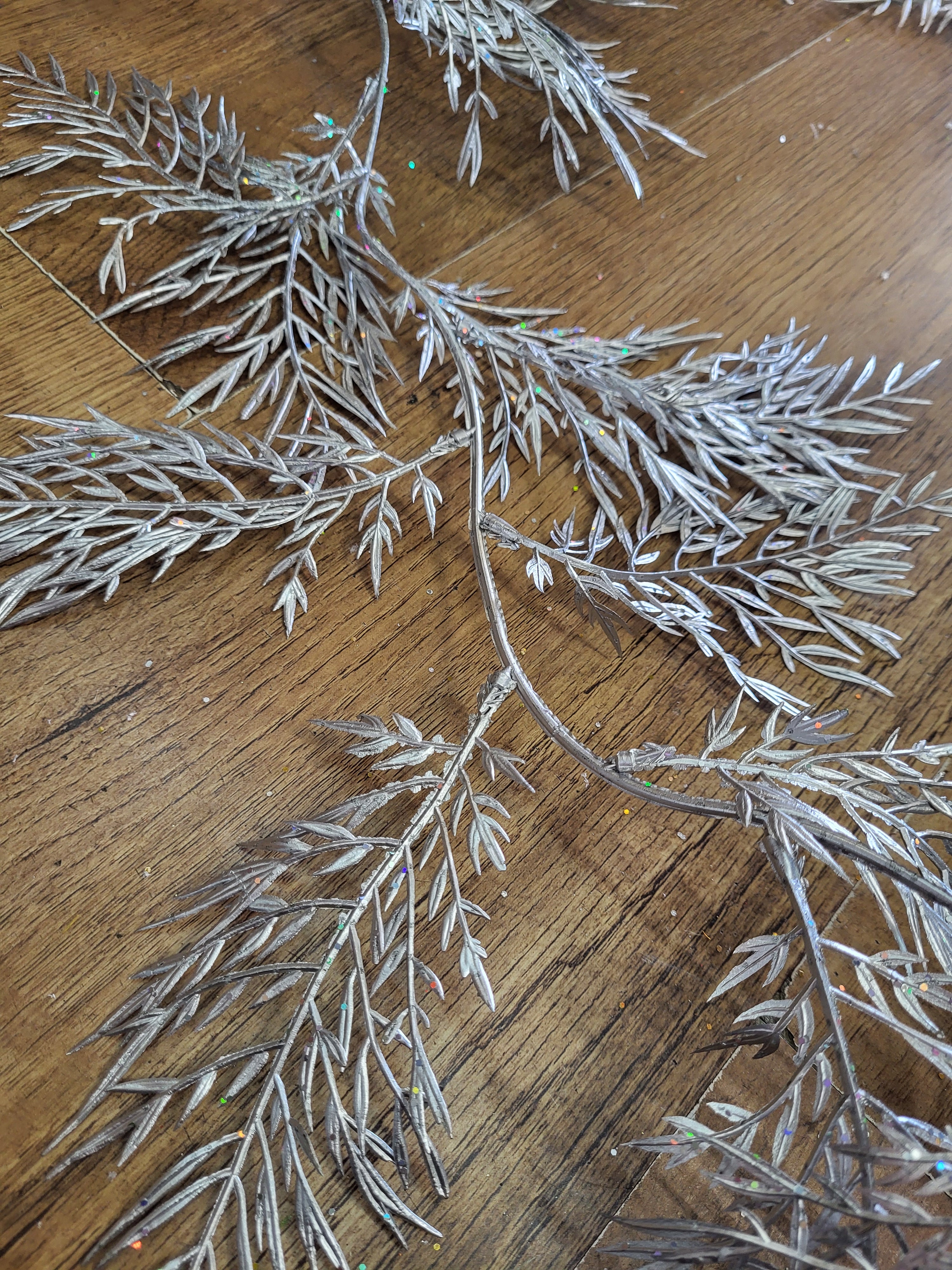 6 ft slightly glittered metallic Silver fern garland image 1