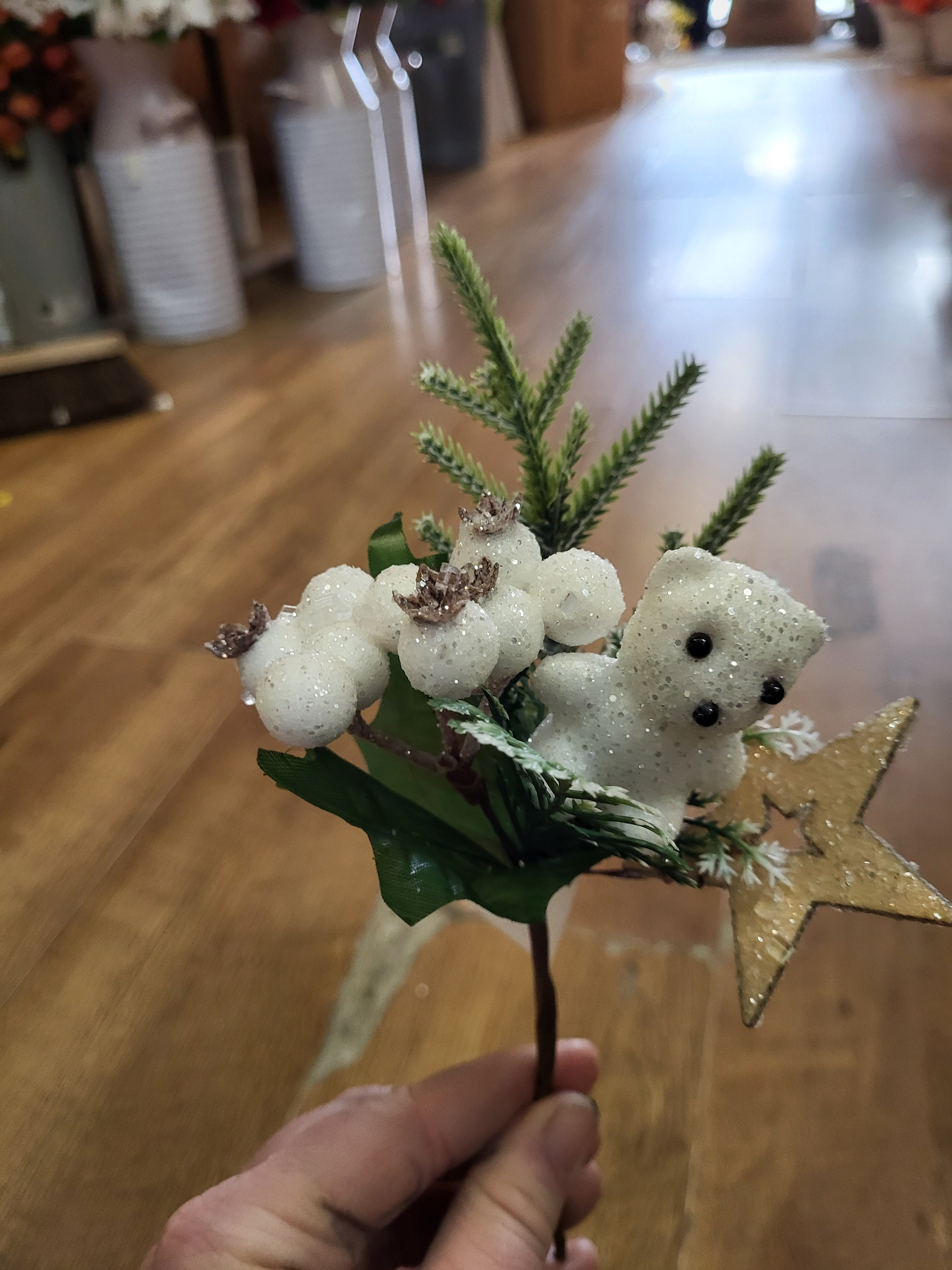 Teddy bear and white berries pick image 3