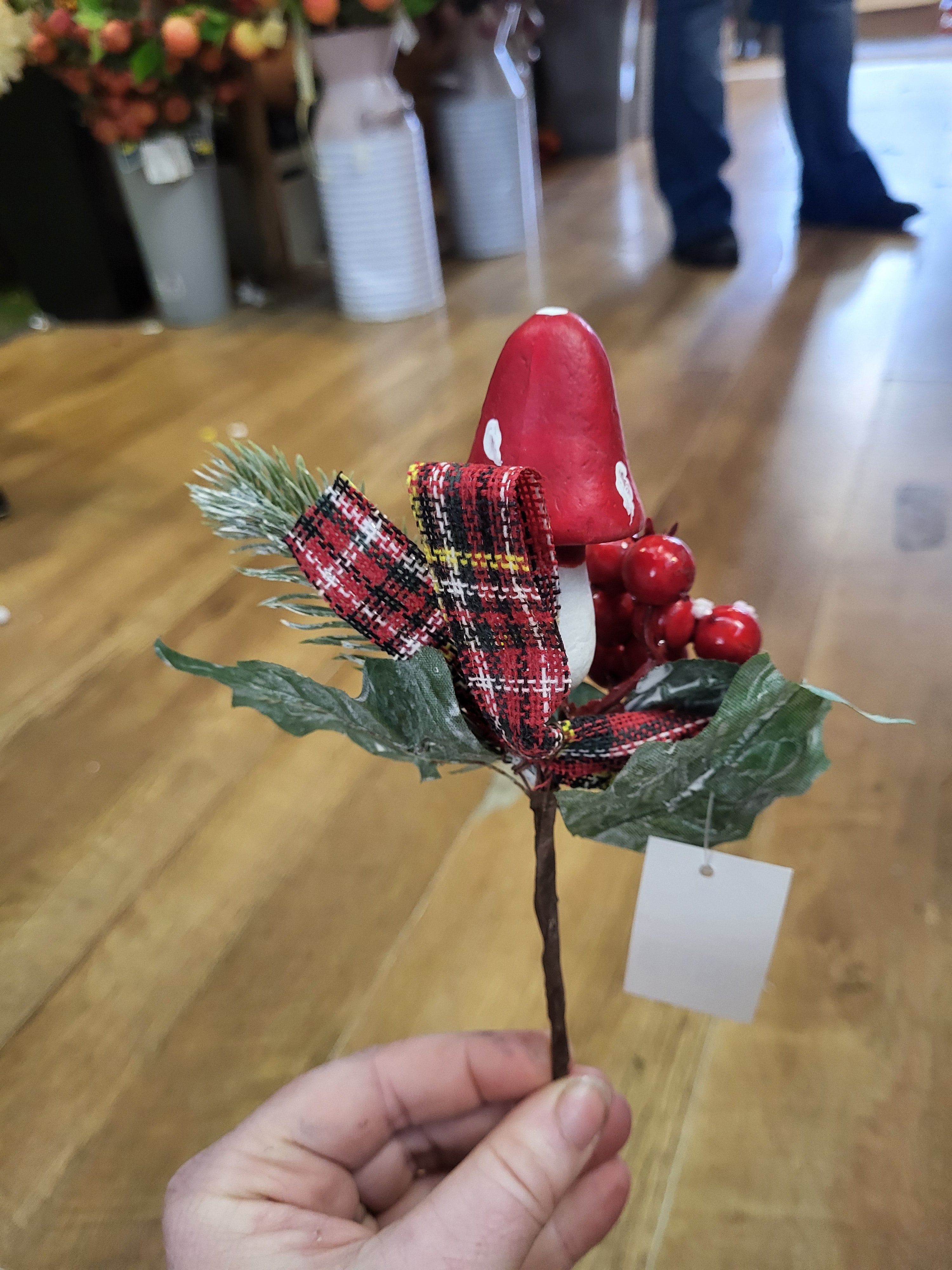 Toadstool and tartan ribbon pick image 1