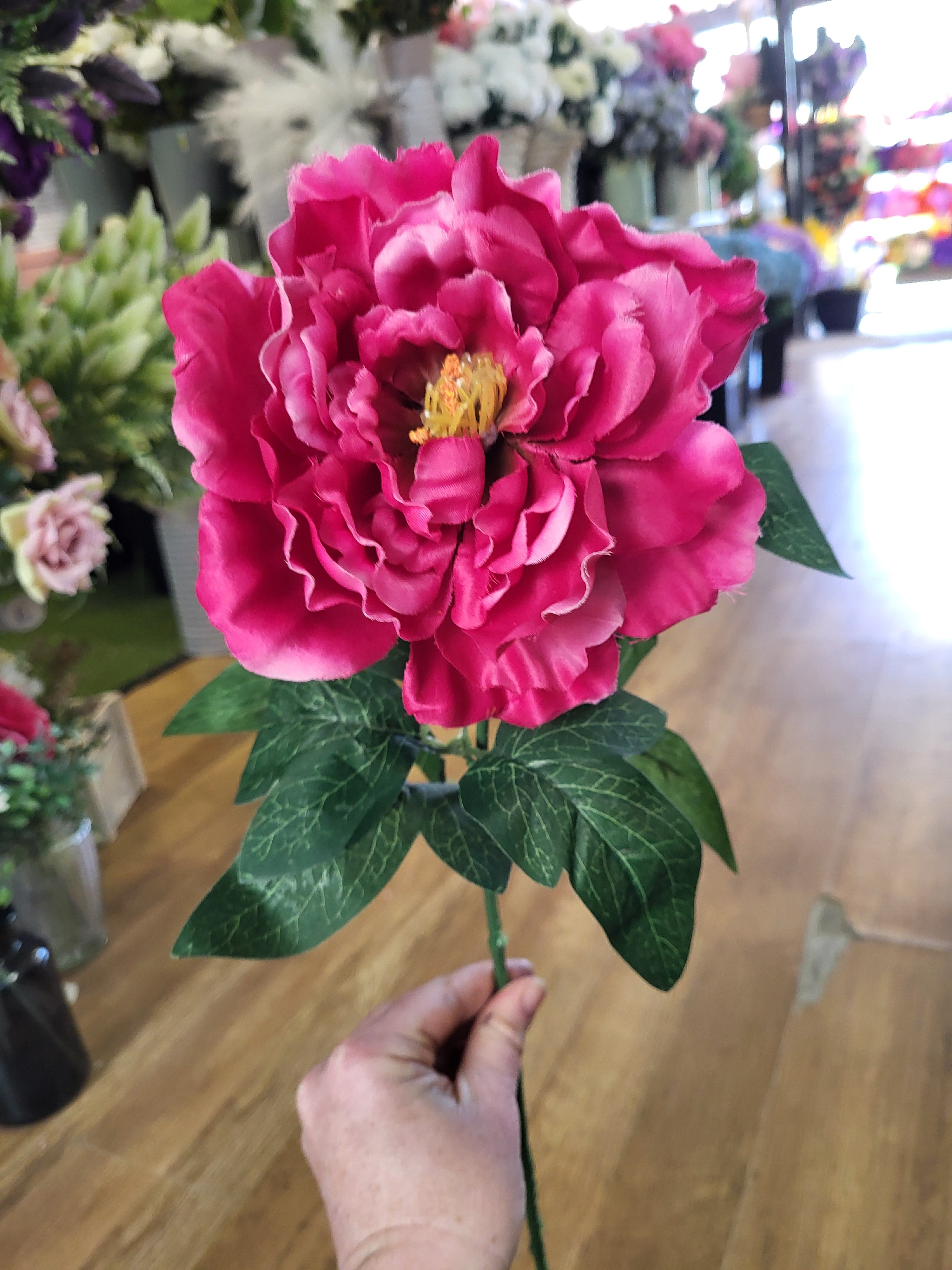Long stem deep pink large head frilly peony  image 0