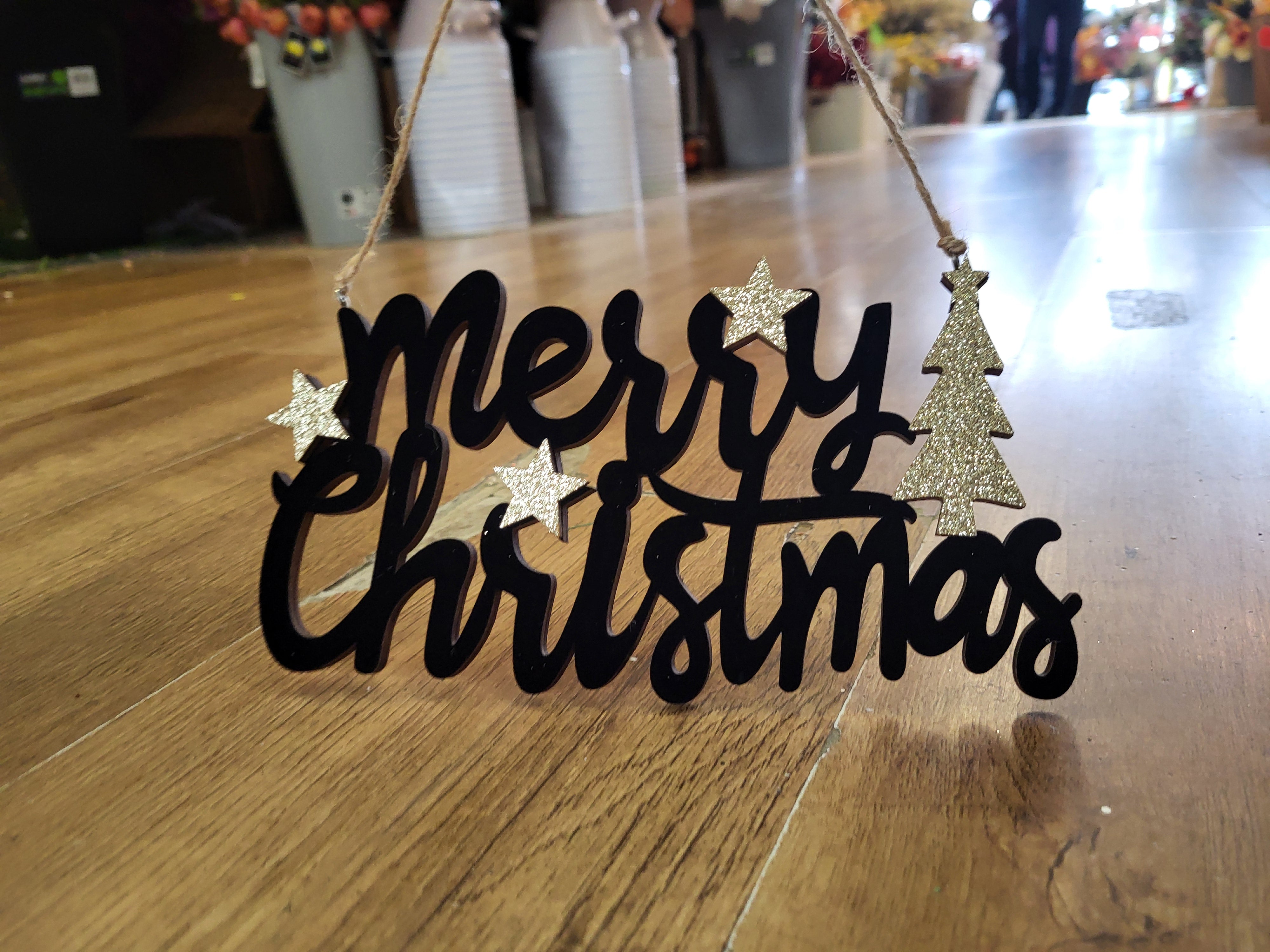 22 x 10cm hanging black velvet and gold glitter wooden merry Christmas sign image 0