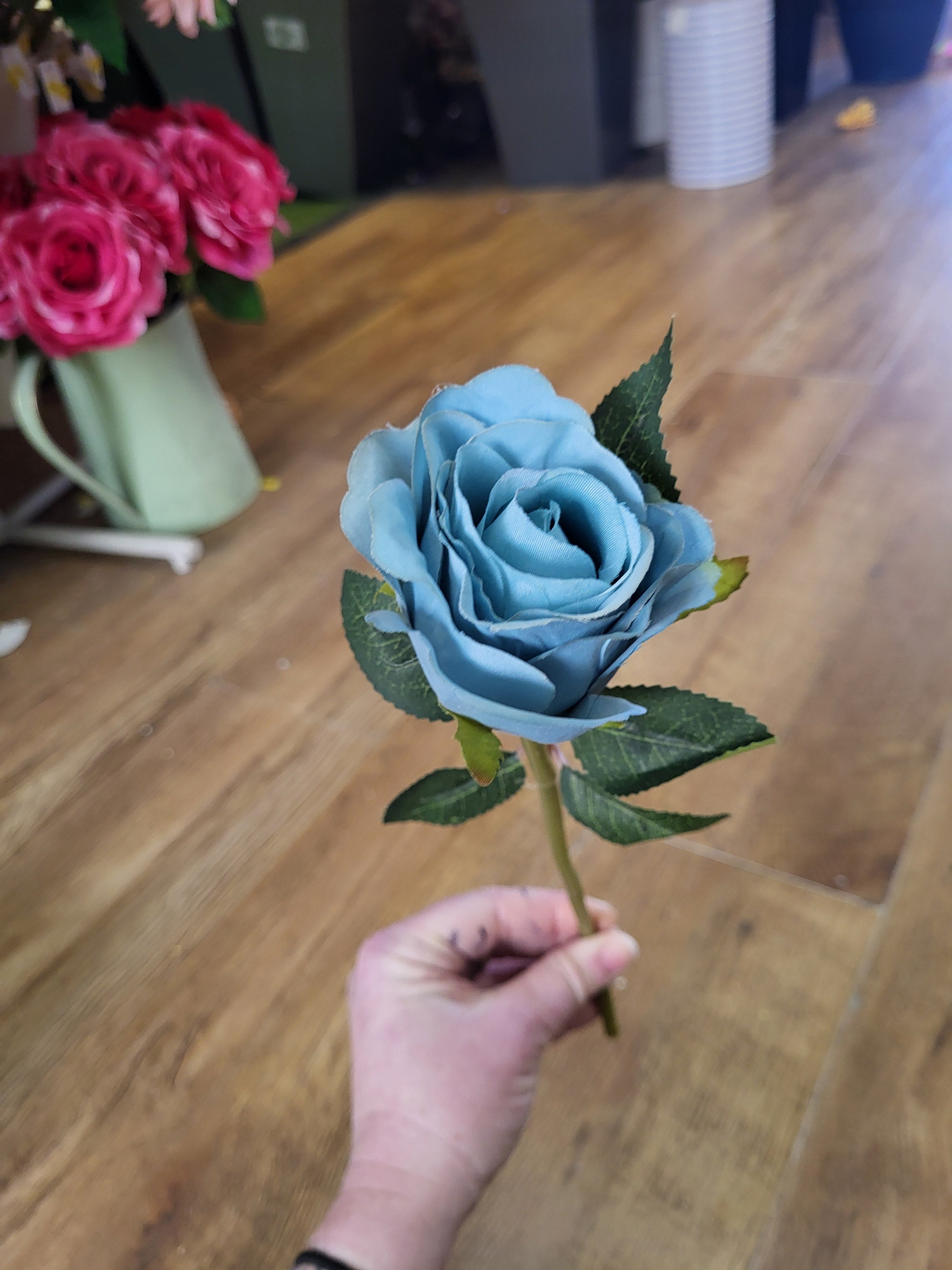 Hand tied bundle of 7 duck egg blue roses image 2