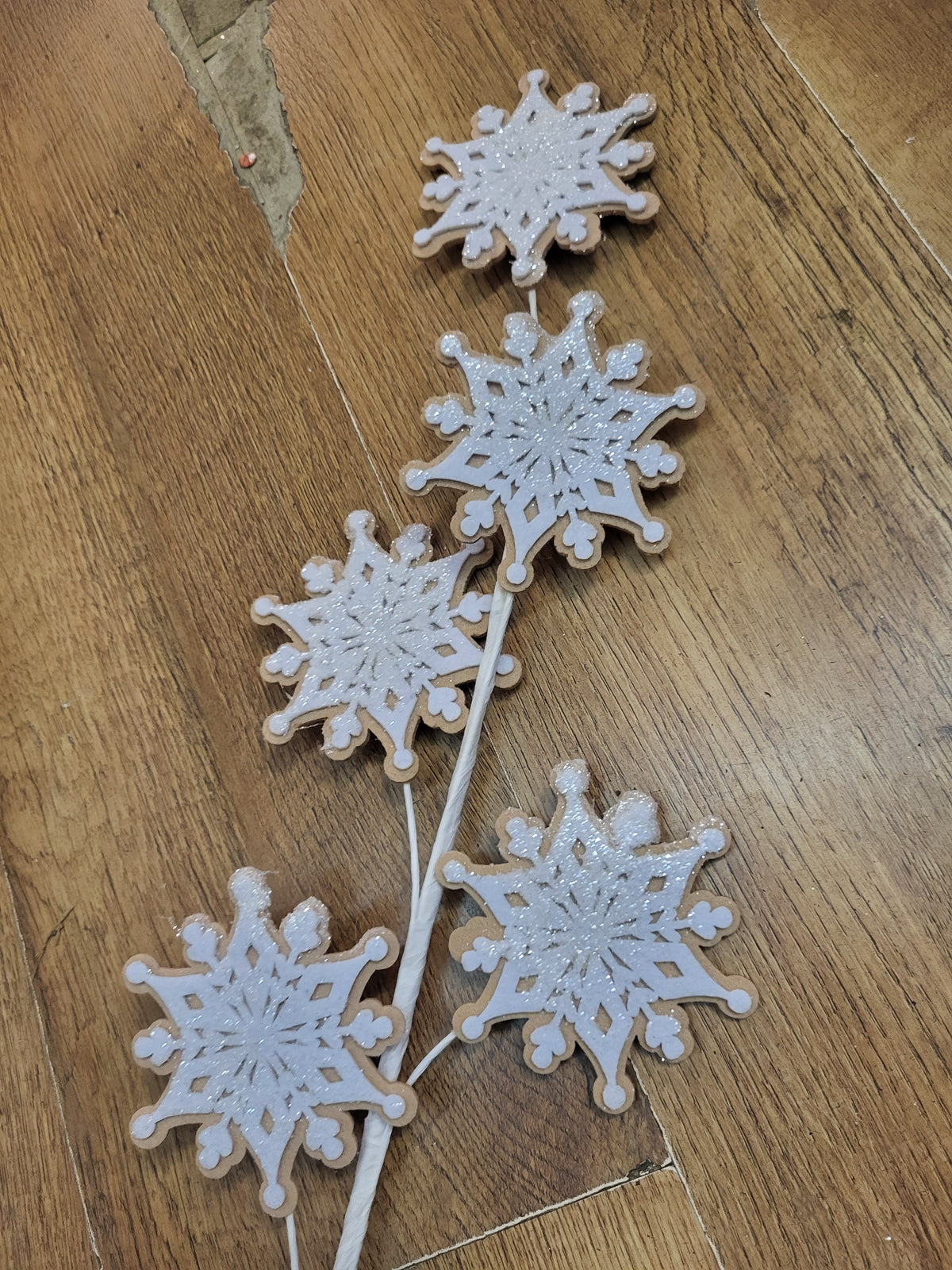 Long stem felt glittered snowflake spray image 1