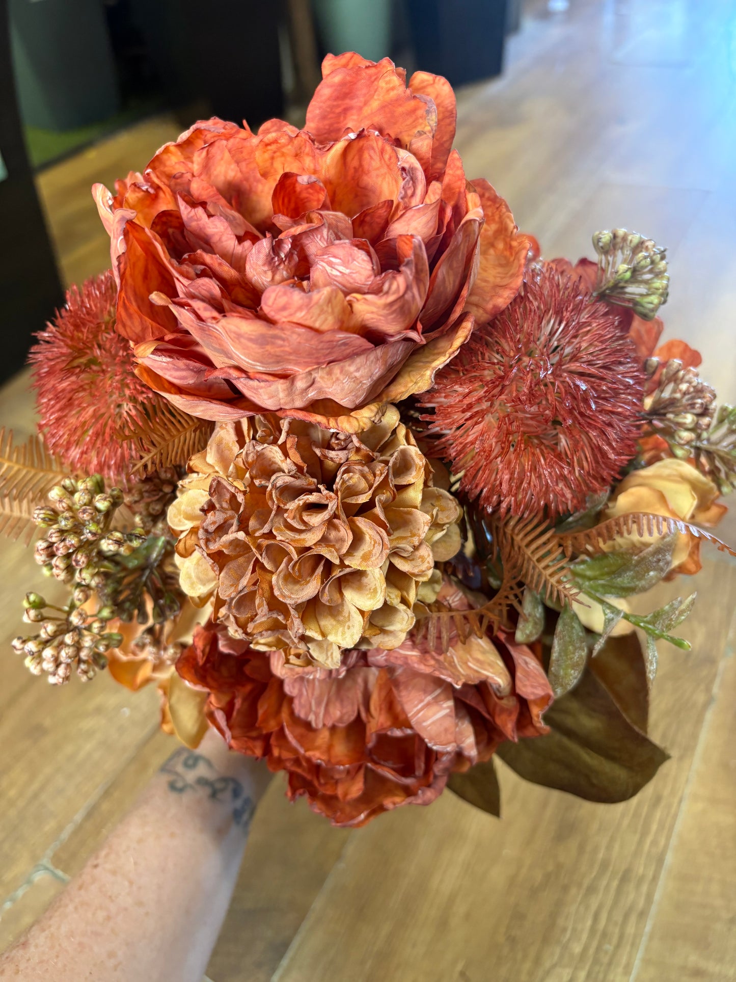 Hand tied dried inspired autumnal orange bridesmaid bouquet - 11 stems of premium florals