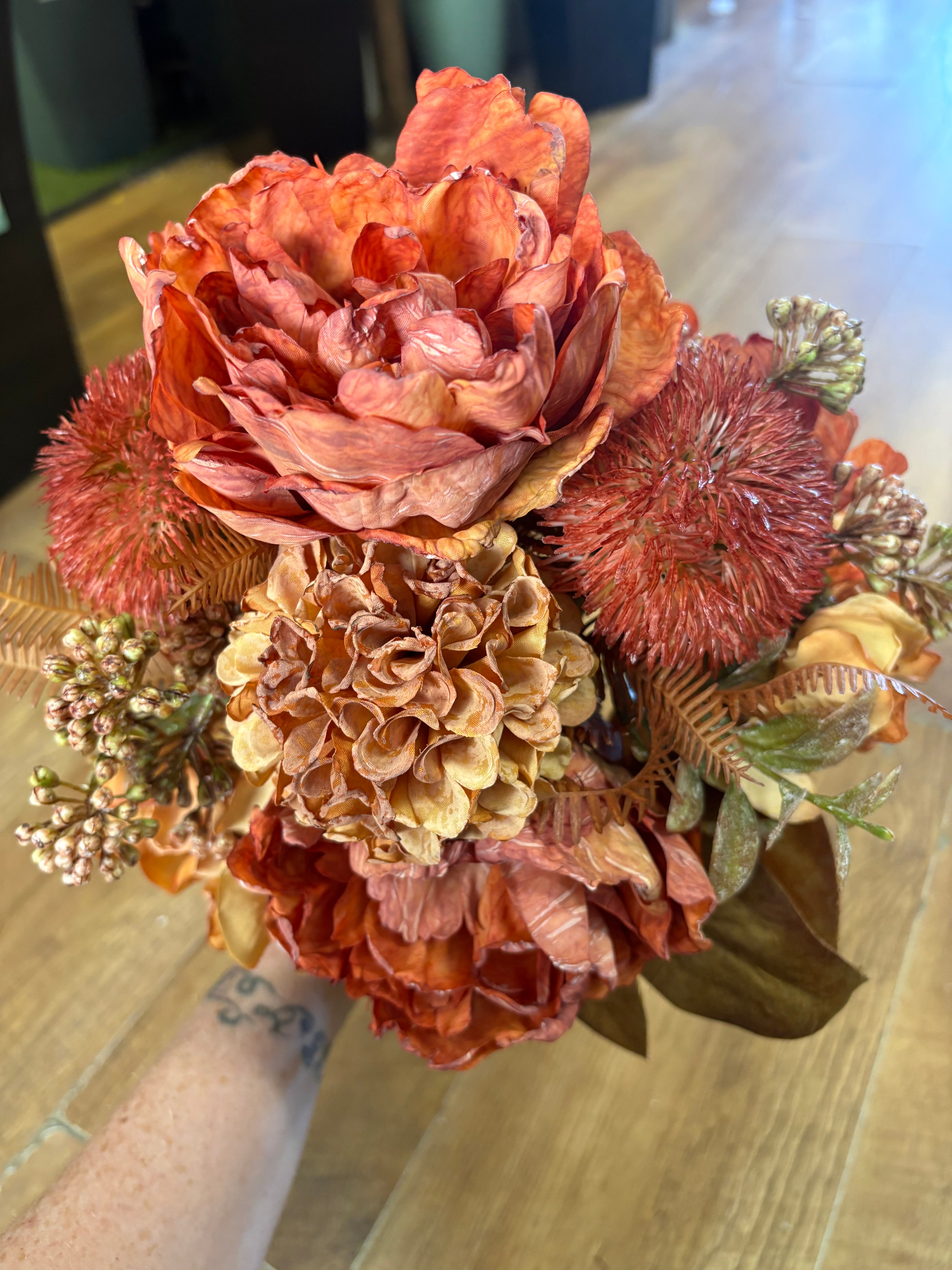 Hand tied dried inspired autumnal orange bridesmaid bouquet - 11 stems of premium florals