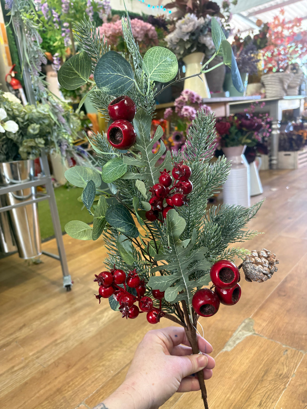 Deluxe frosted foliage and fruits stem