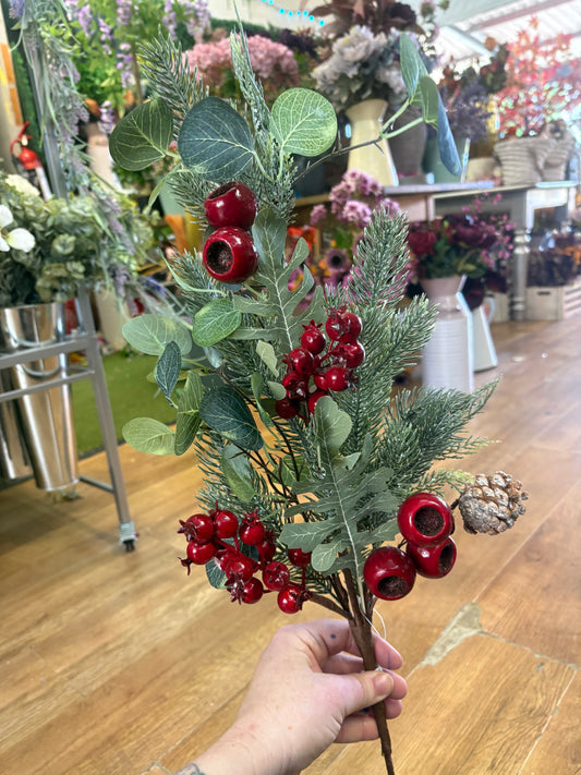 Deluxe frosted foliage and fruits stem