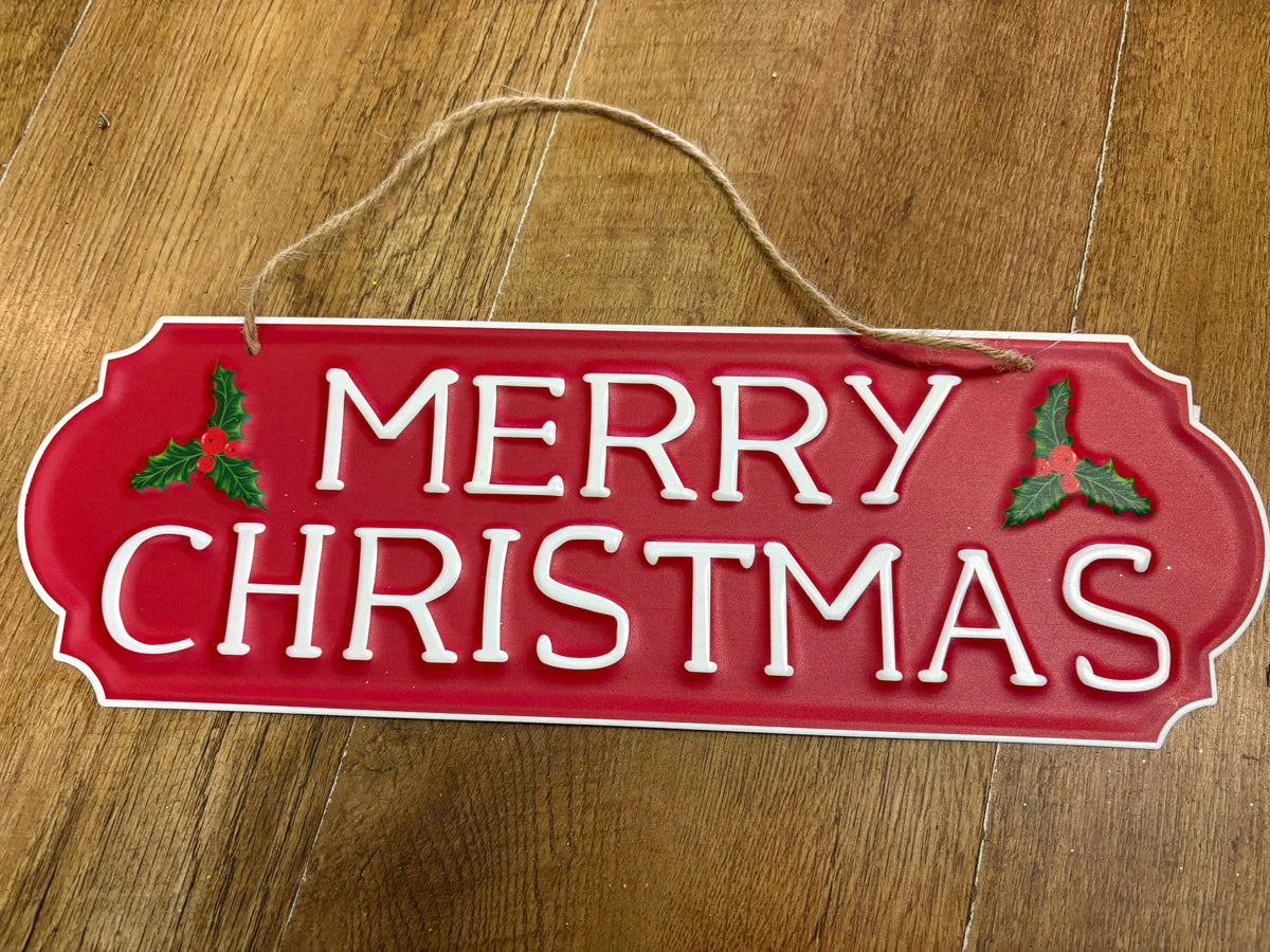 Hanging metal Merry Christmas sign