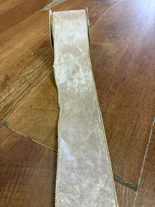2.7m wired champagne velvet ribbon with gold on other side