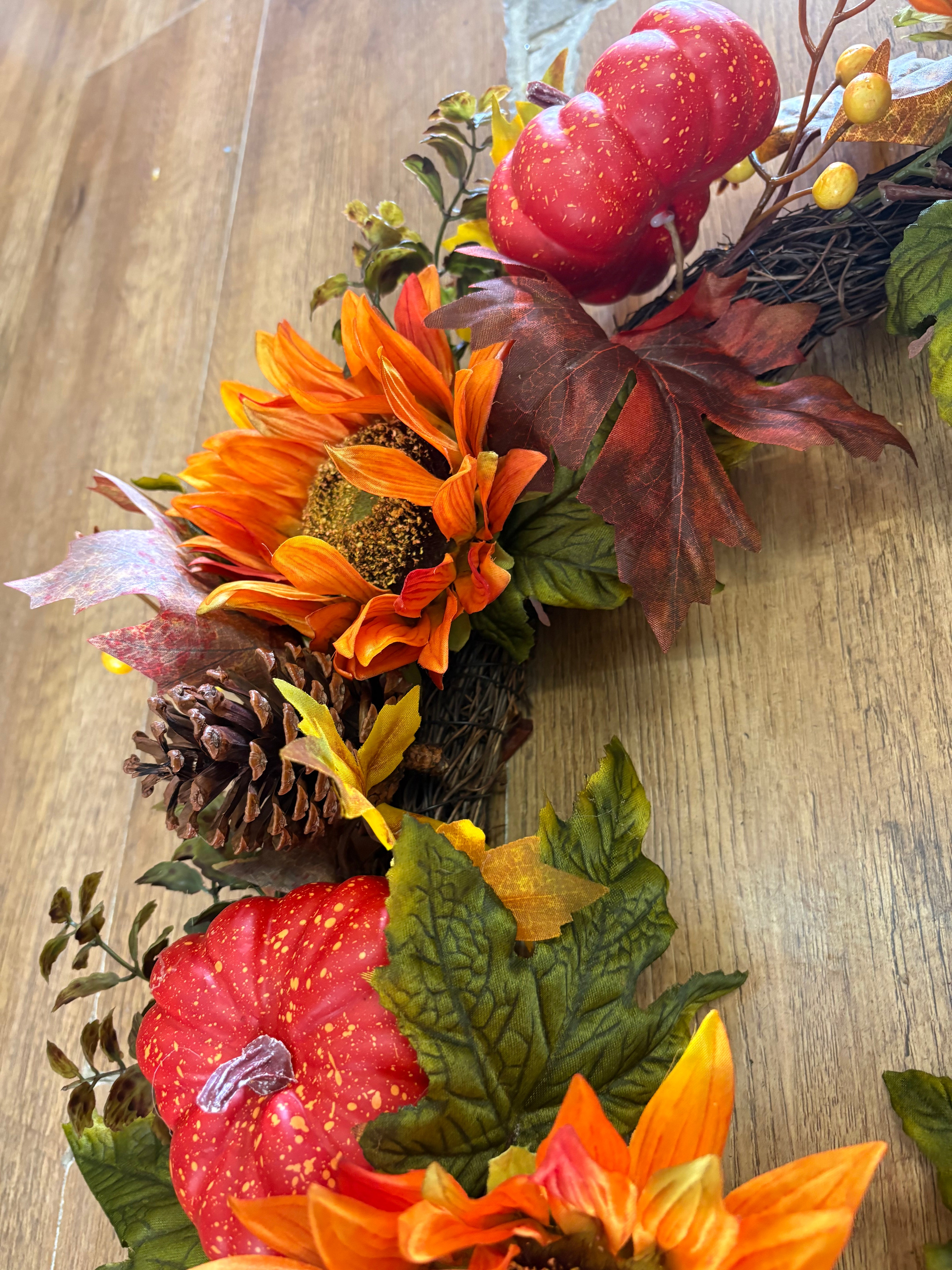 45cm Deluxe Autumnal Sunflower and pumpkin wreath
