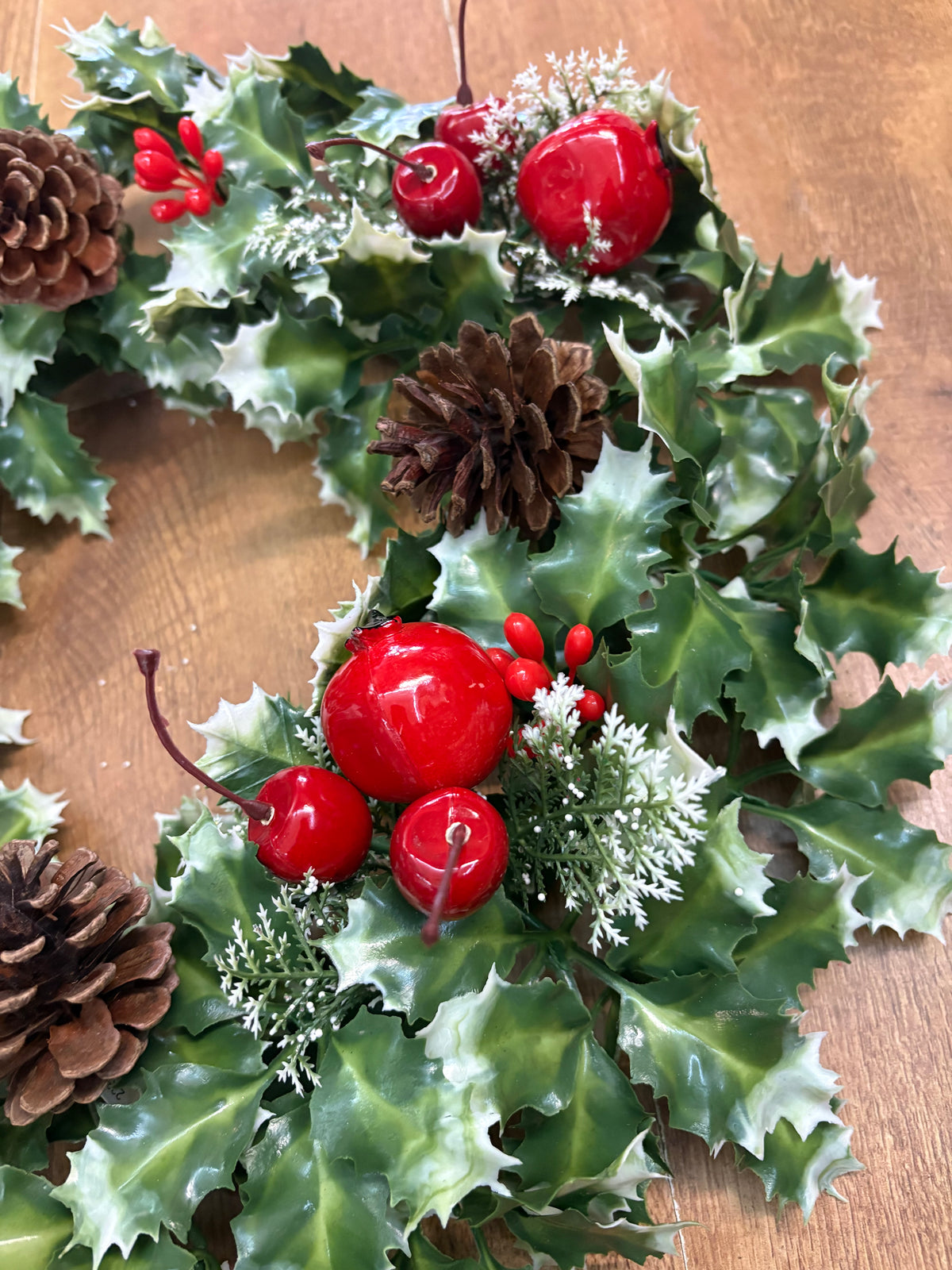 18” wreath with pomegranate, cherries and cones