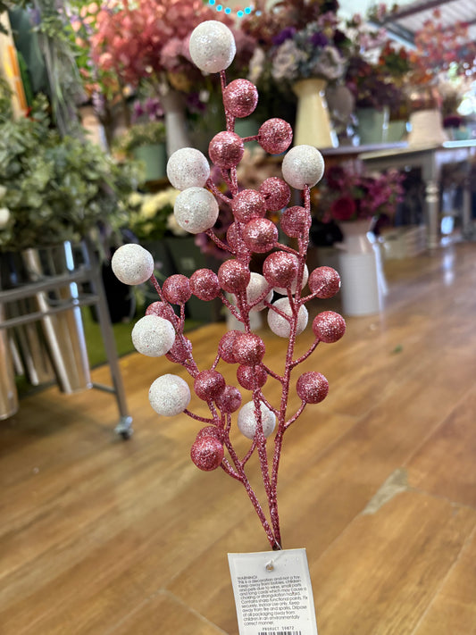 Pink and white glitter ball stem