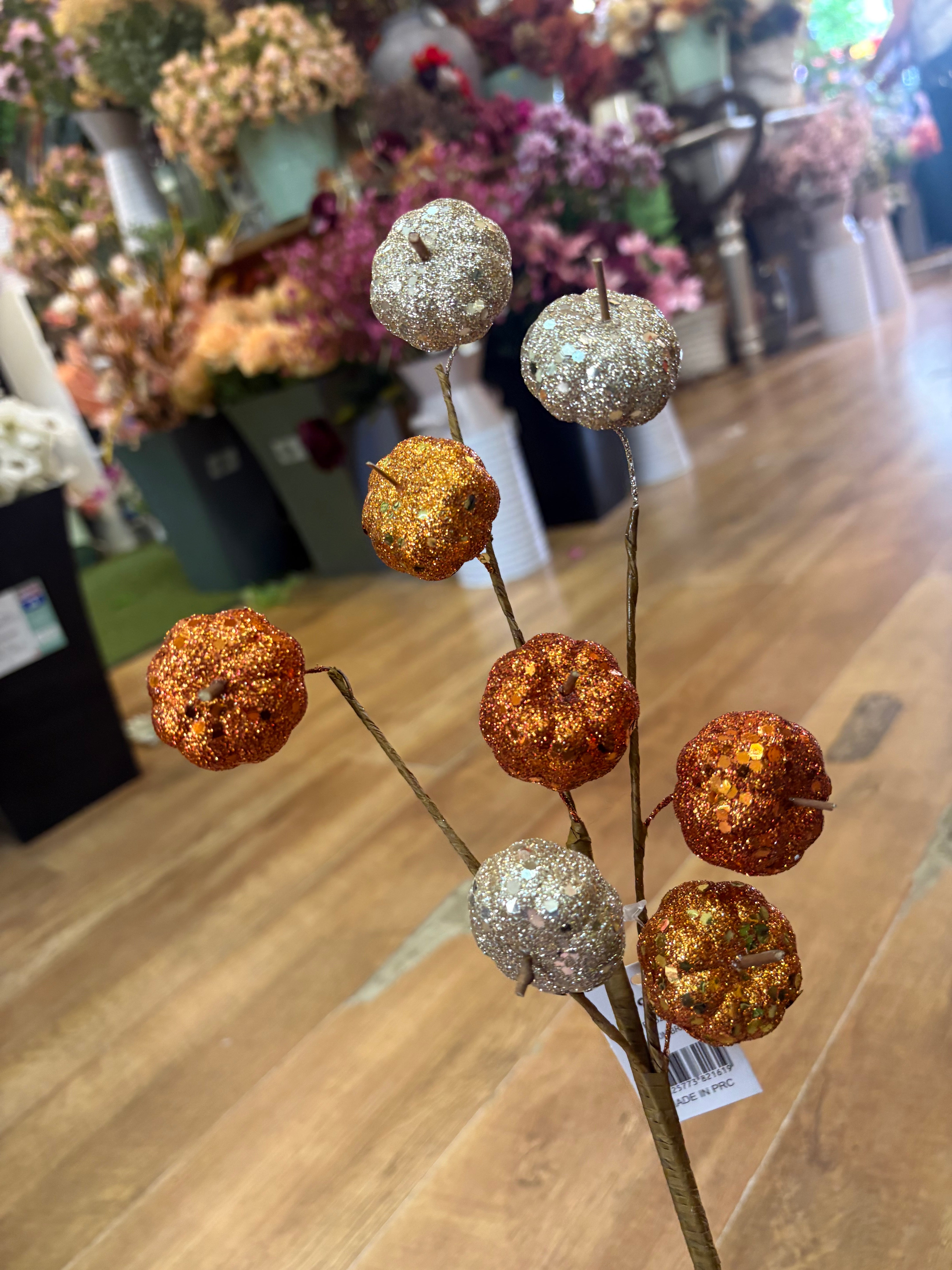 Glittered mini pumpkin branch