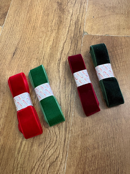 2 metres of 25mm velvet ribbon - 4 colours available