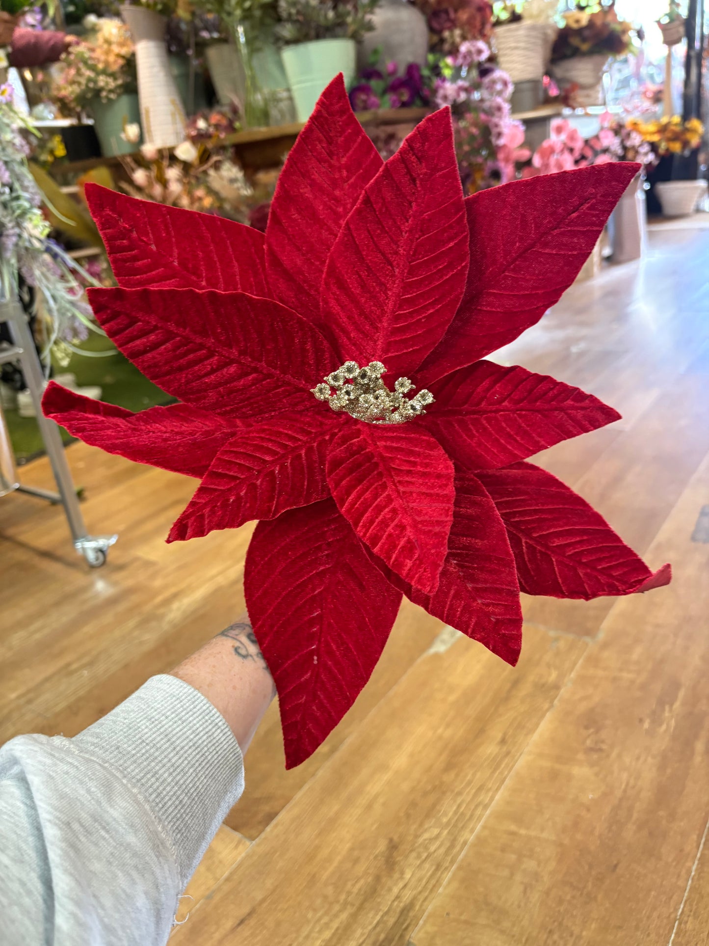 Large red velvet single poinsettia