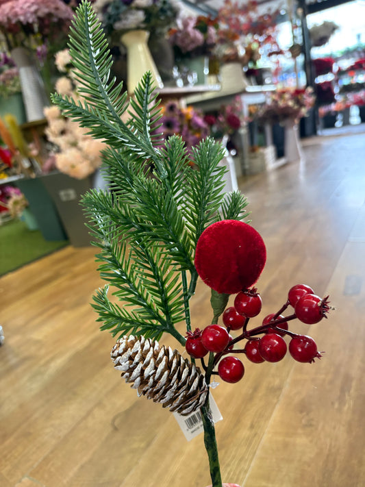 47cm velvet bauble and berry stem