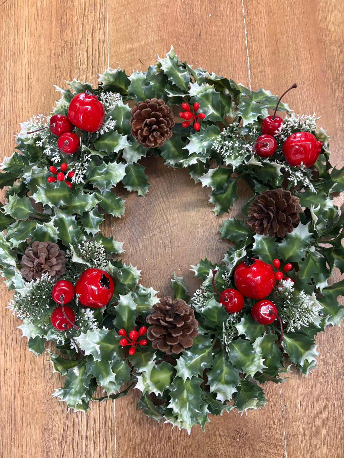 18” wreath with pomegranate, cherries and cones