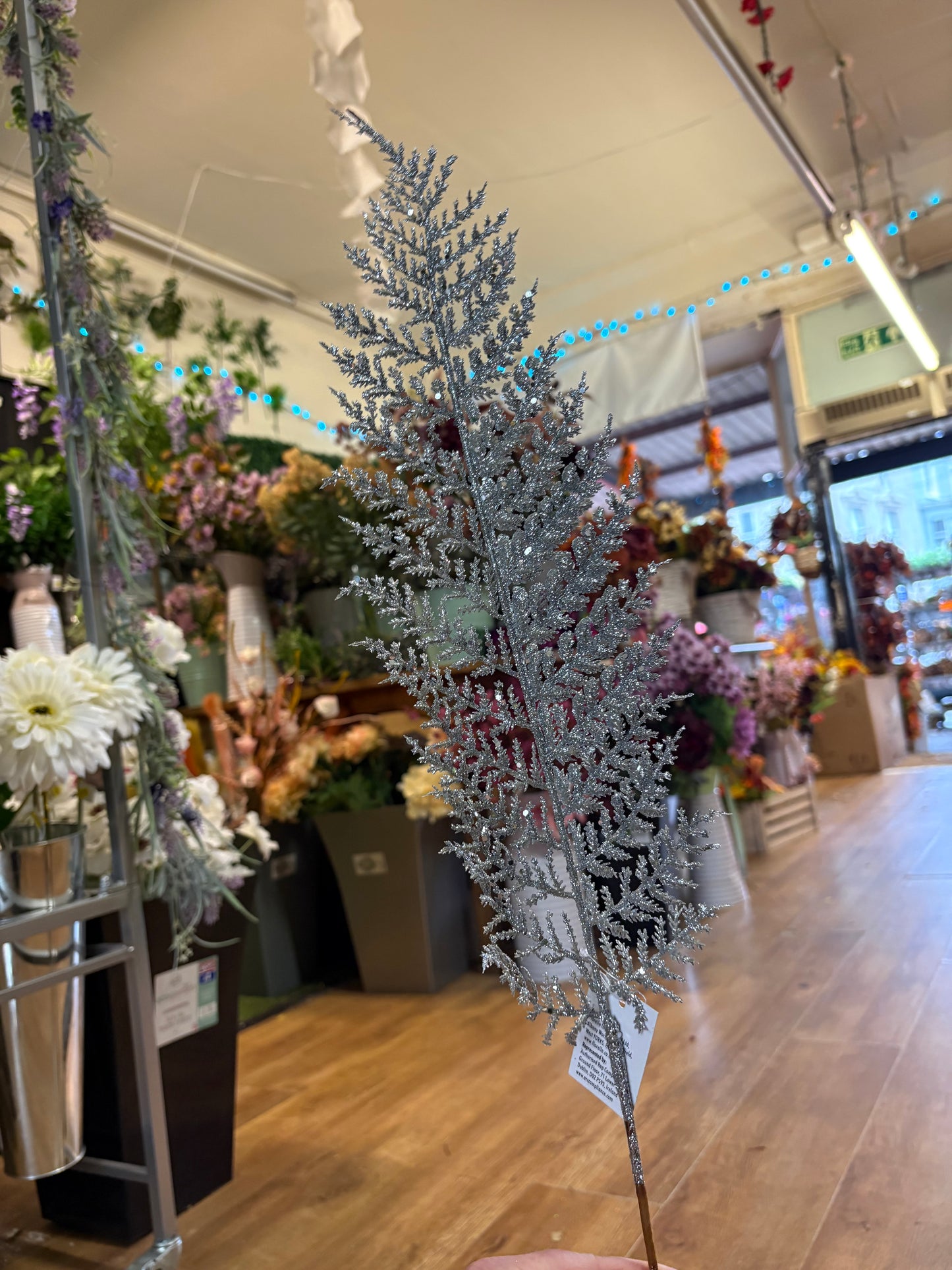 80cm tall glittered fern stem - 3 colours available
