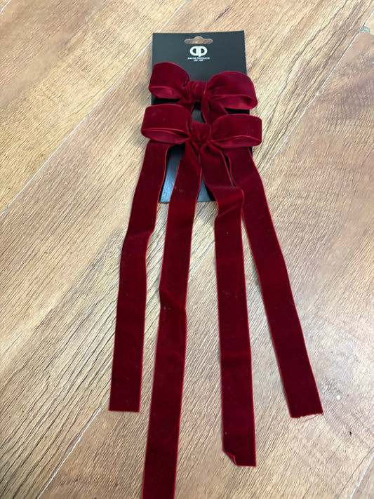 Pack of 2 - 33cm Burgundy velvet tie on bows
