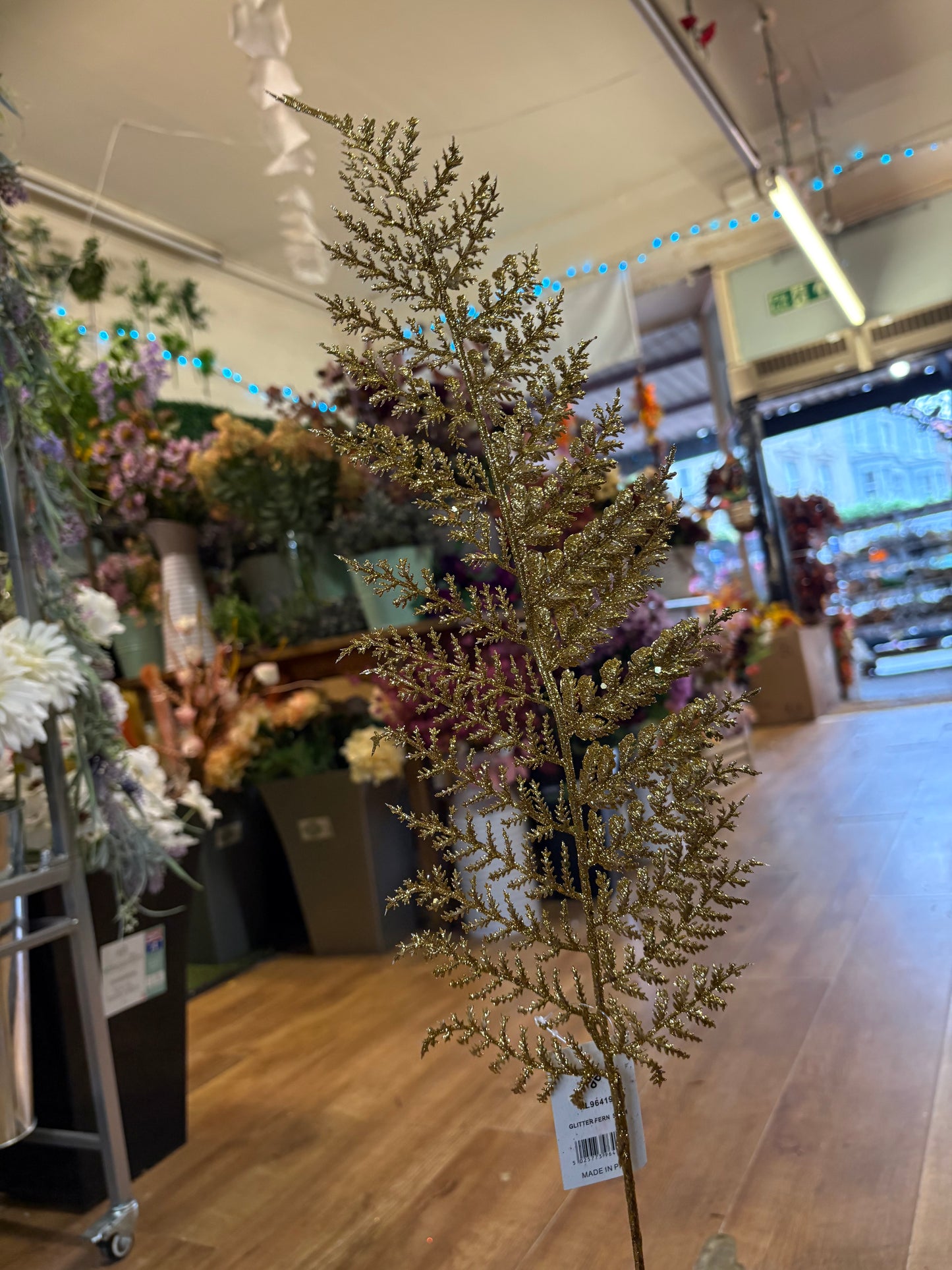 80cm tall glittered fern stem - 3 colours available