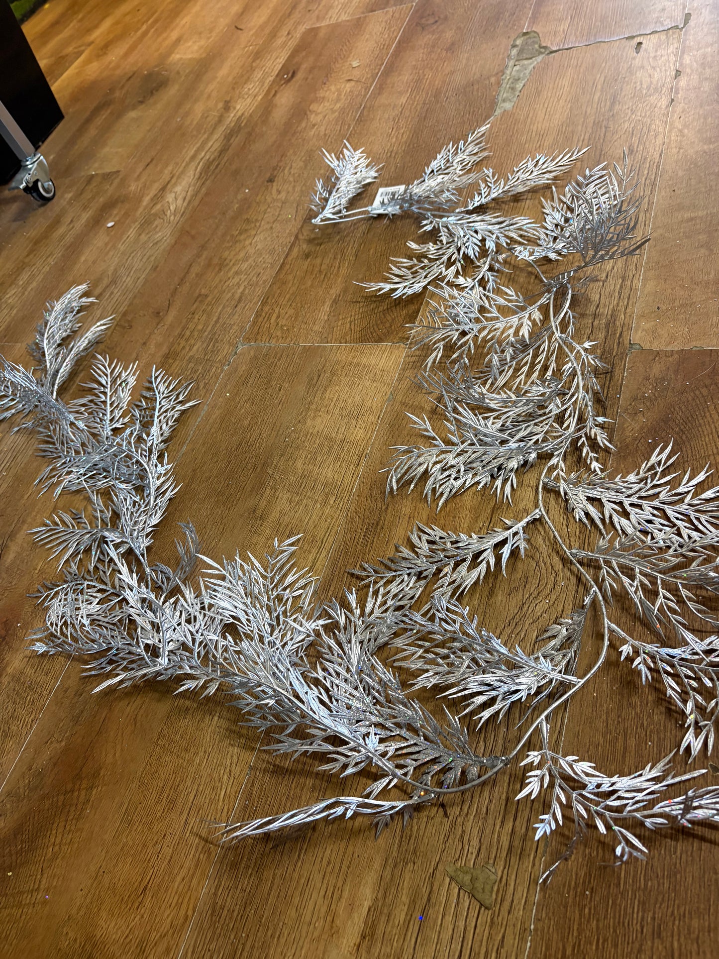 6ft silver glittered fern garland