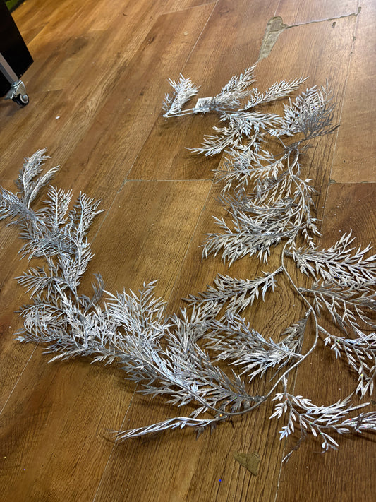 6ft silver glittered fern garland