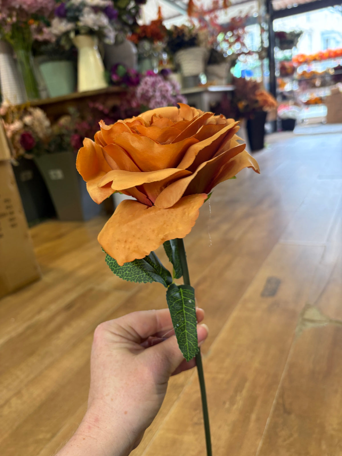 Medium length burnt orange Tudor rose